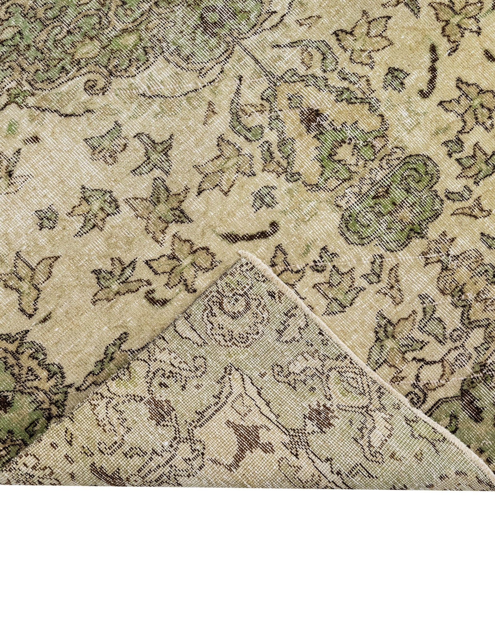 Vintage Yeşil Göbekli Yün ve Pamuk El Dokuma Halı 175x283 Şark Halı