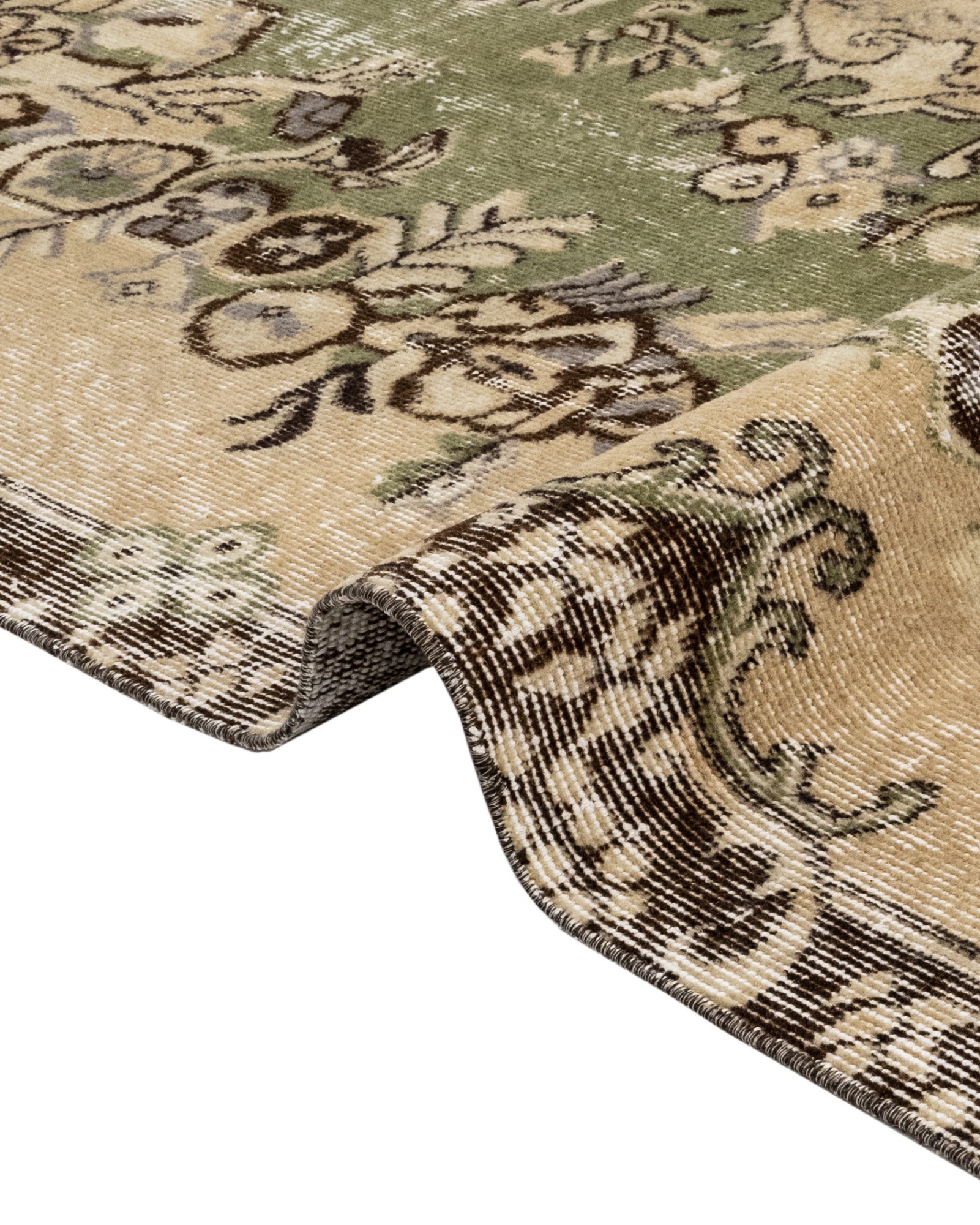 Vintage Yeşil Göbekli Yün ve Pamuk El Dokuma Halı 164x260 Şark Halı