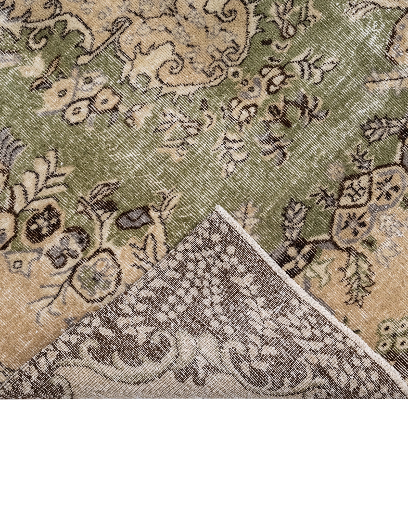 Vintage Yeşil Göbekli Yün ve Pamuk El Dokuma Halı 164x260 Şark Halı