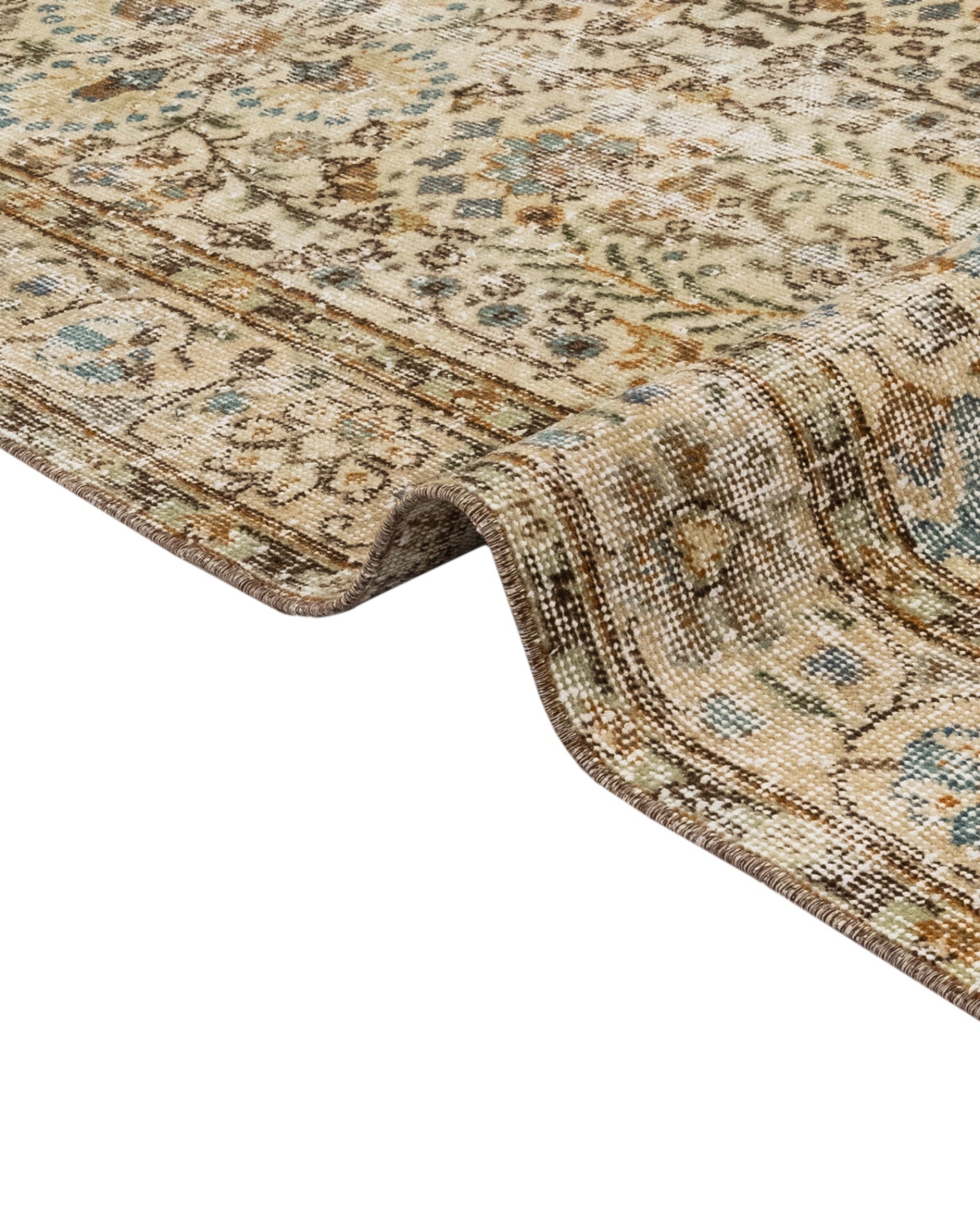 Vintage Kahverengi Çerçeveli Yün ve Pamuk El Dokuma Halı 165x284 Şark Halı