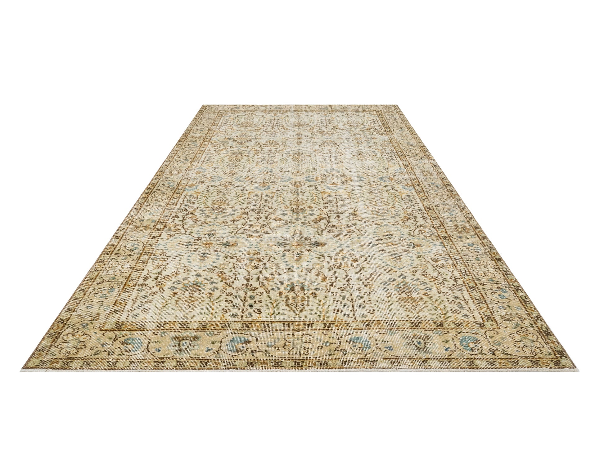 Vintage Kahverengi Çerçeveli Yün ve Pamuk El Dokuma Halı 165x284 Şark Halı