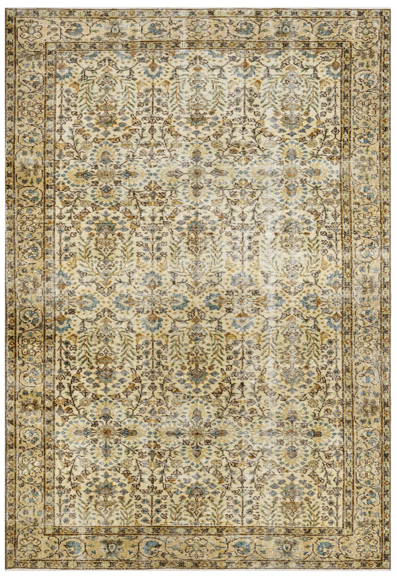 Vintage Kahverengi Çerçeveli Yün ve Pamuk El Dokuma Halı 165x284 Şark Halı