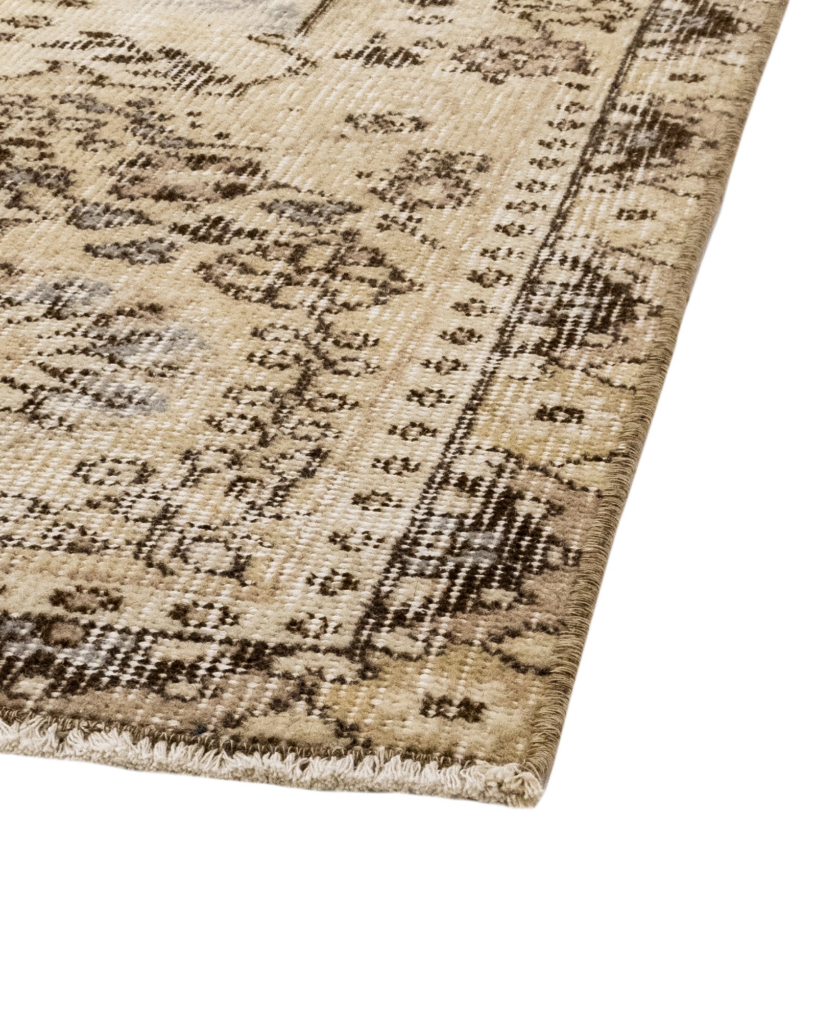 Vintage Kahverengi Göbekli Yün ve Pamuk El Dokuma Halı 172x281 Şark Halı