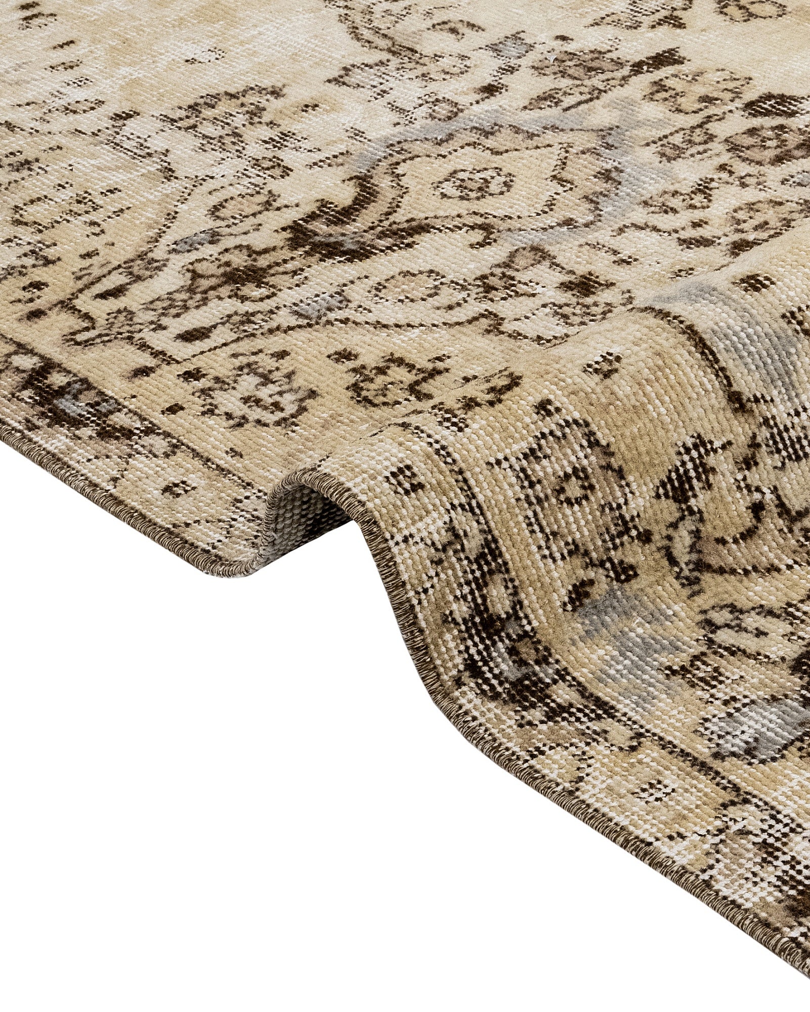 Vintage Kahverengi Göbekli Yün ve Pamuk El Dokuma Halı 172x281 Şark Halı