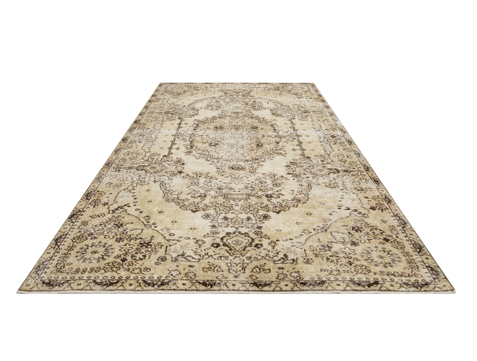 Vintage Kahverengi Göbekli Yün ve Pamuk El Dokuma Halı 172x281 Şark Halı