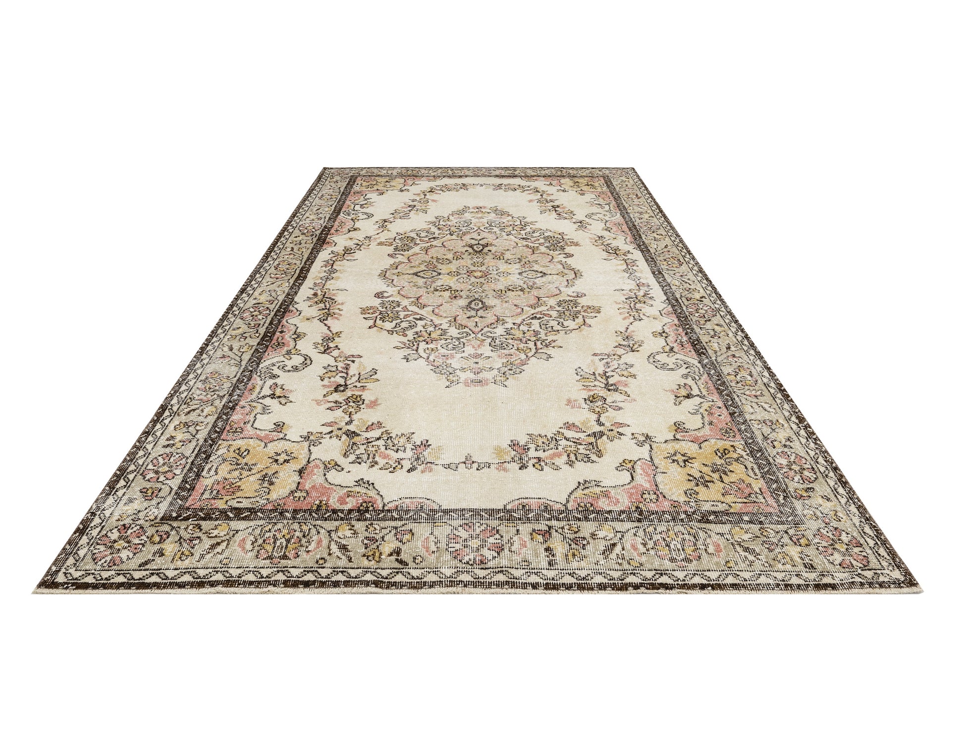 Vintage Kahverengi Göbekli Yün ve Pamuk El Dokuma Halı 184x297 Şark Halı