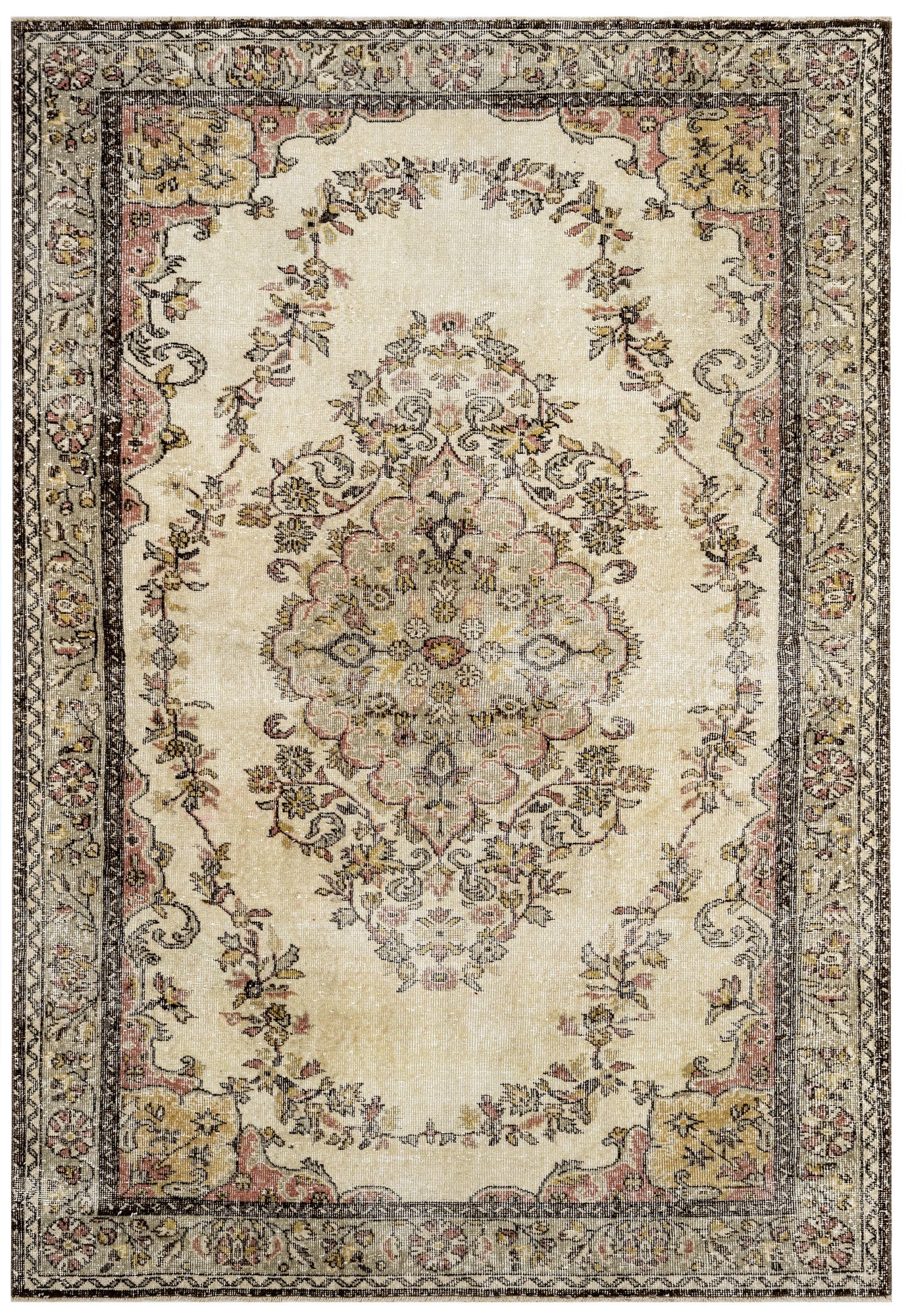 Vintage Kahverengi Göbekli Yün ve Pamuk El Dokuma Halı 184x297 Şark Halı