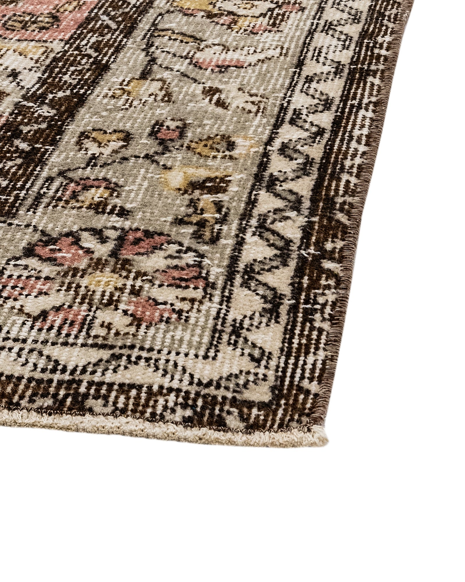 Vintage Kahverengi Göbekli Yün ve Pamuk El Dokuma Halı 184x297 Şark Halı