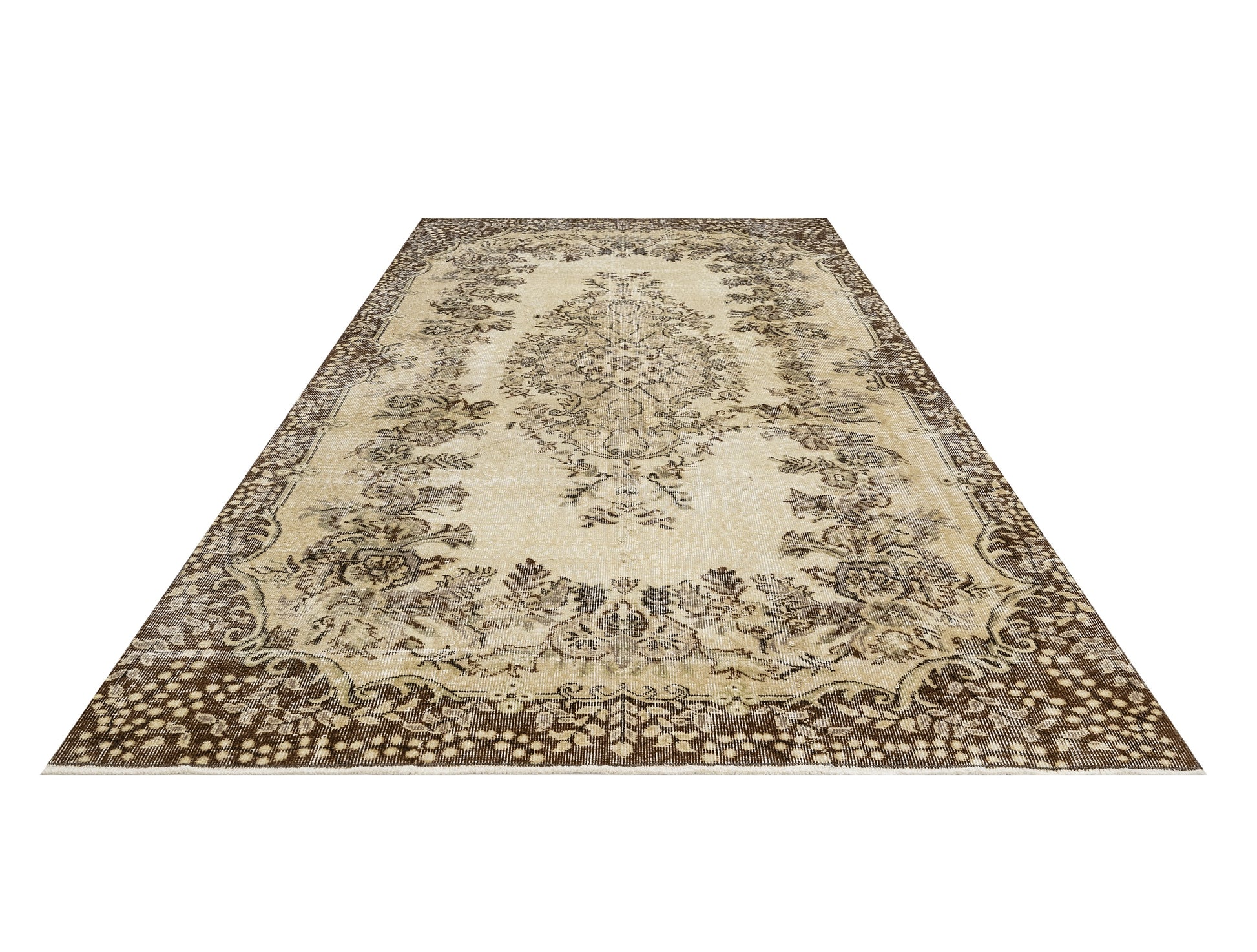 Vintage Kahverengi Göbekli Yün ve Pamuk El Dokuma Halı 168x270 Şark Halı