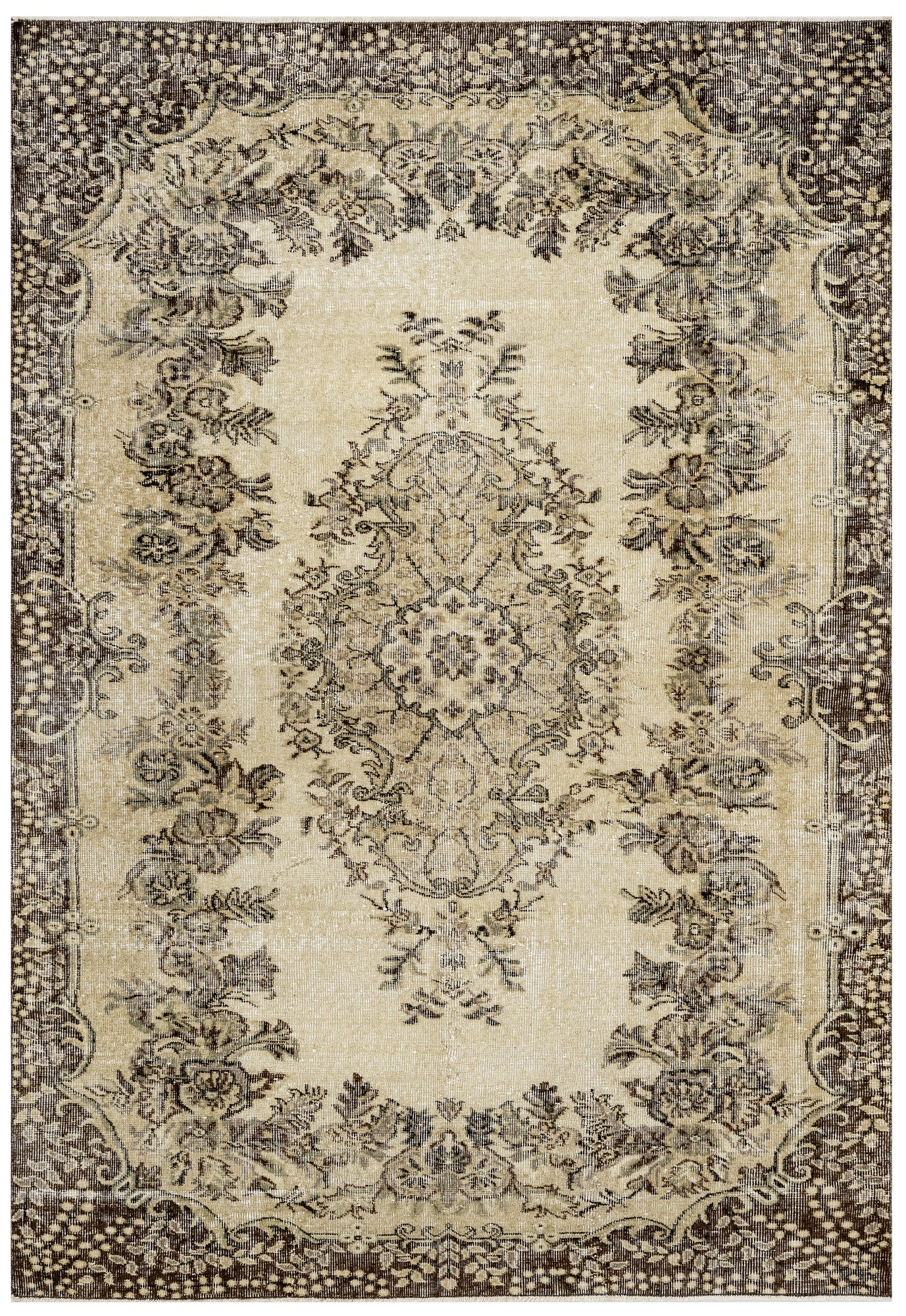 Vintage Kahverengi Göbekli Yün ve Pamuk El Dokuma Halı 168x270 Şark Halı