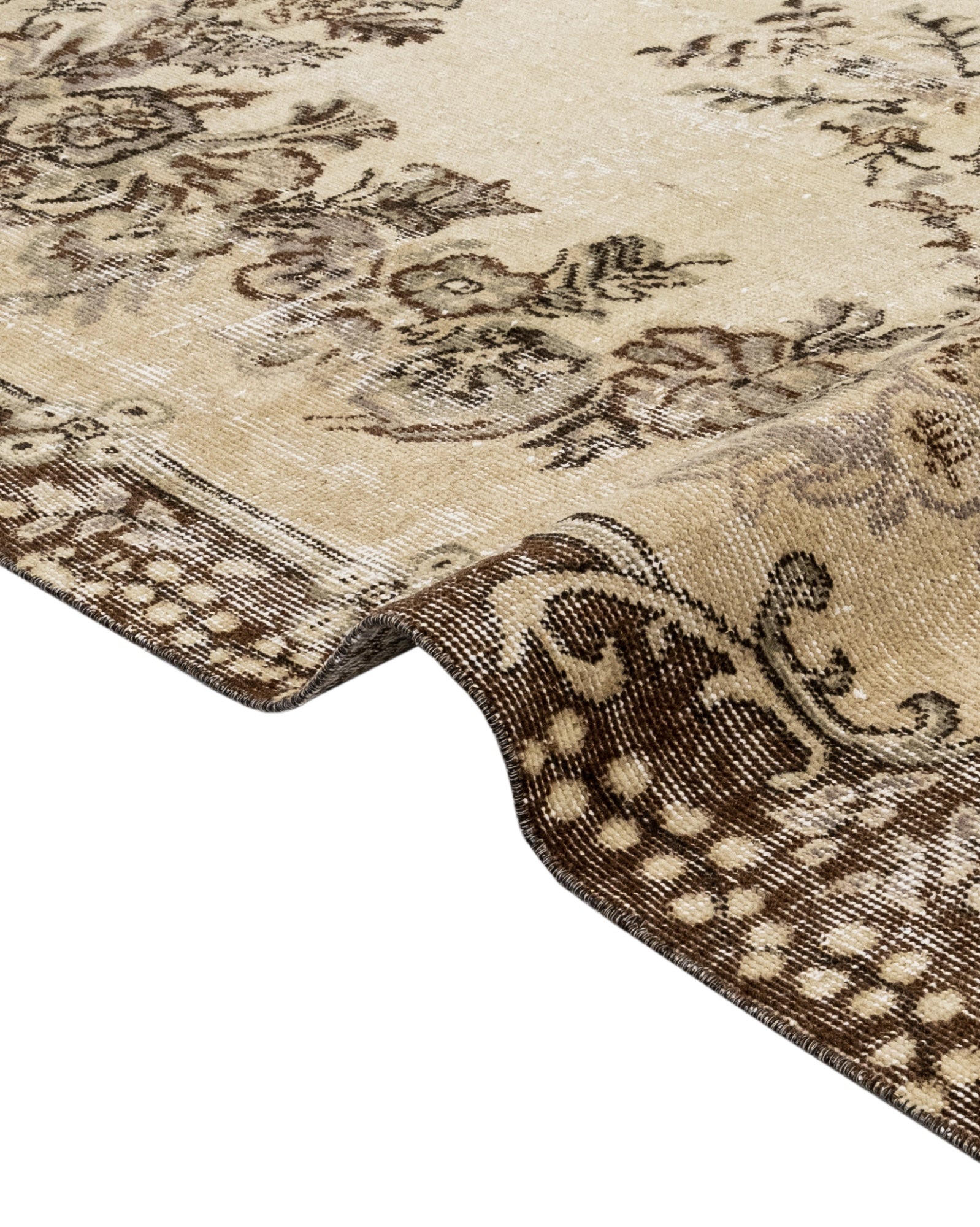 Vintage Kahverengi Göbekli Yün ve Pamuk El Dokuma Halı 168x270 Şark Halı