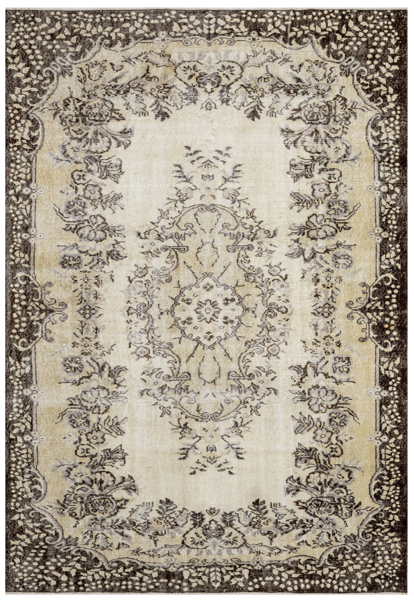 Vintage Kahverengi Göbekli Yün ve Pamuk El Dokuma Halı 185x297 Şark Halı