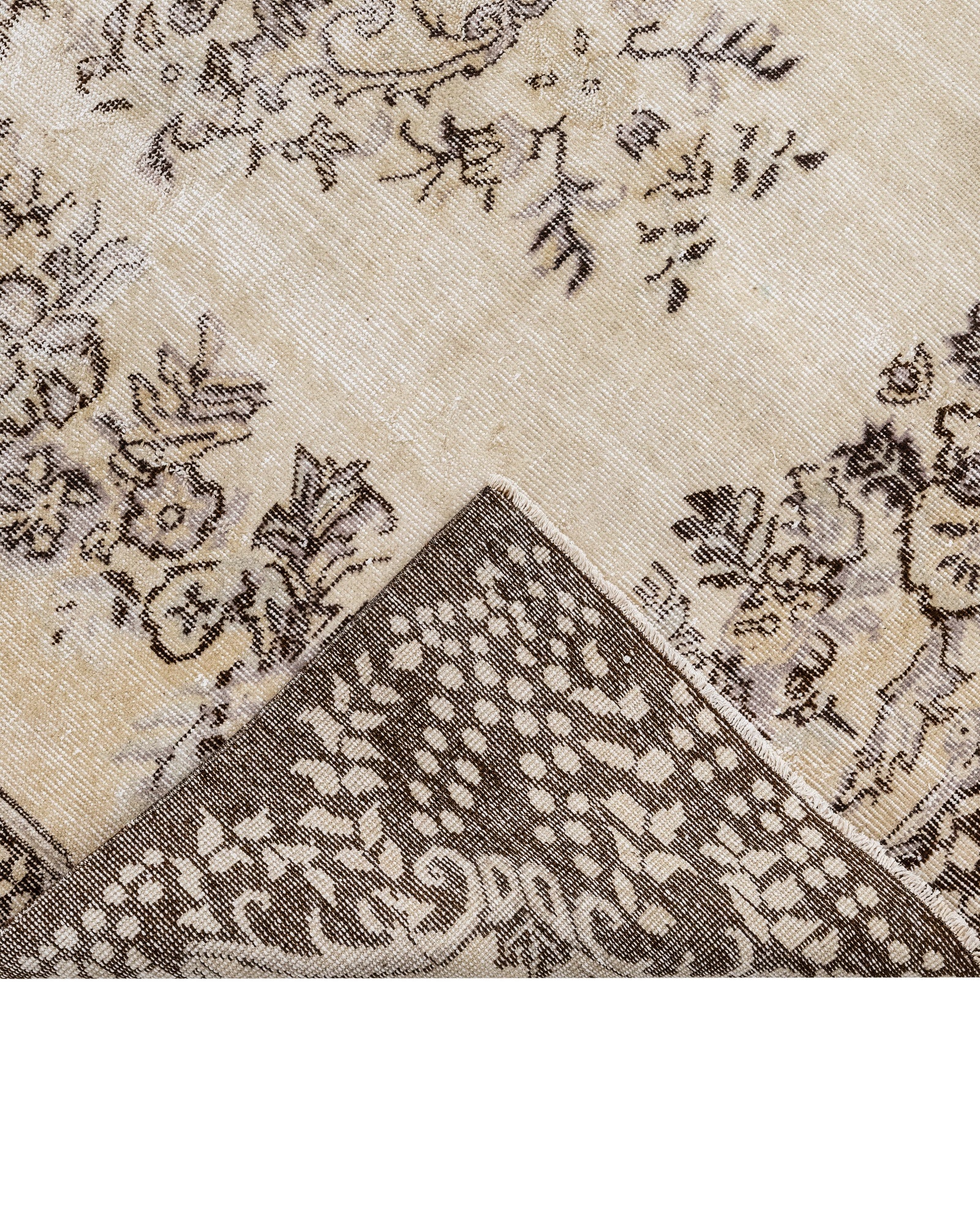 Vintage Kahverengi Göbekli Yün ve Pamuk El Dokuma Halı 185x297 Şark Halı