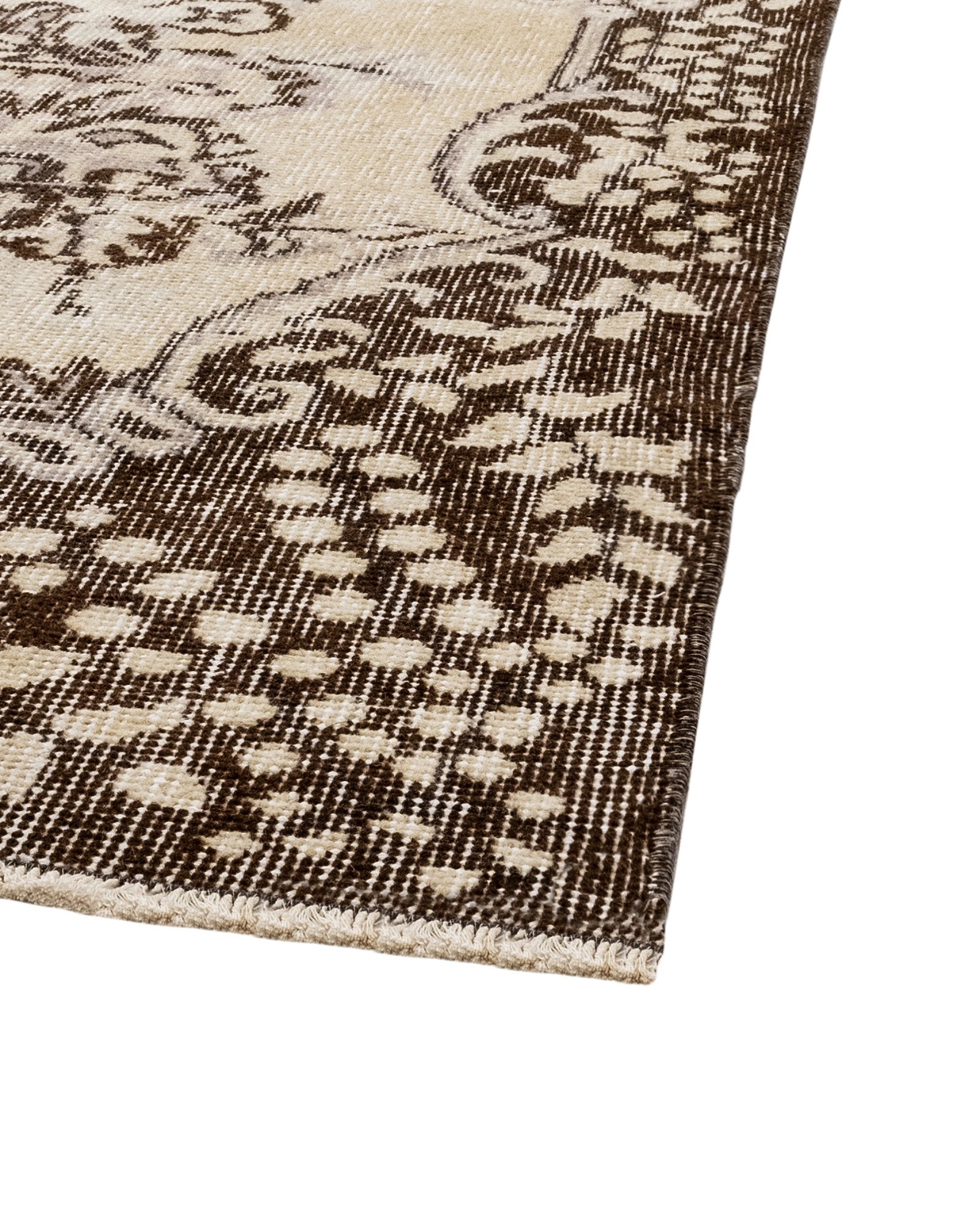 Vintage Kahverengi Göbekli Yün ve Pamuk El Dokuma Halı 185x297 Şark Halı