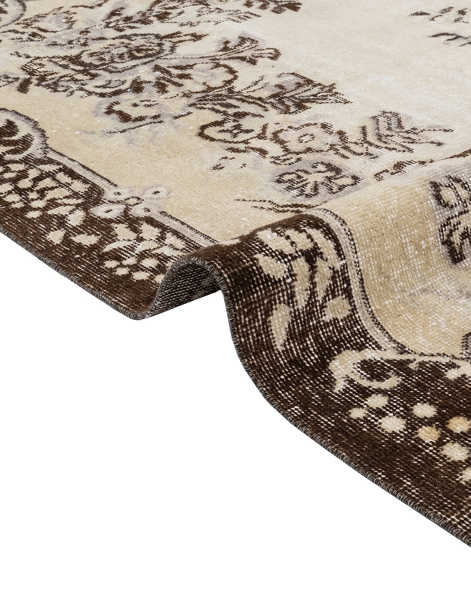 Vintage Kahverengi Göbekli Yün ve Pamuk El Dokuma Halı 185x297 Şark Halı