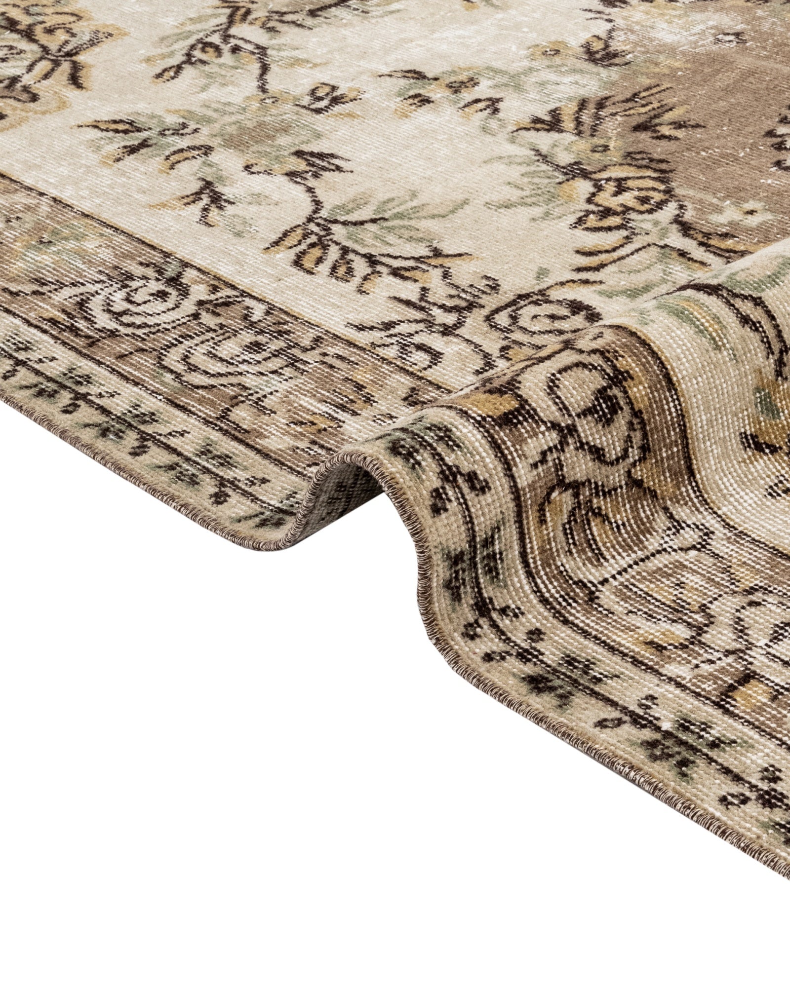 Vintage Kahverengi Göbekli Yün ve Pamuk El Dokuma Halı 160x269 Şark Halı