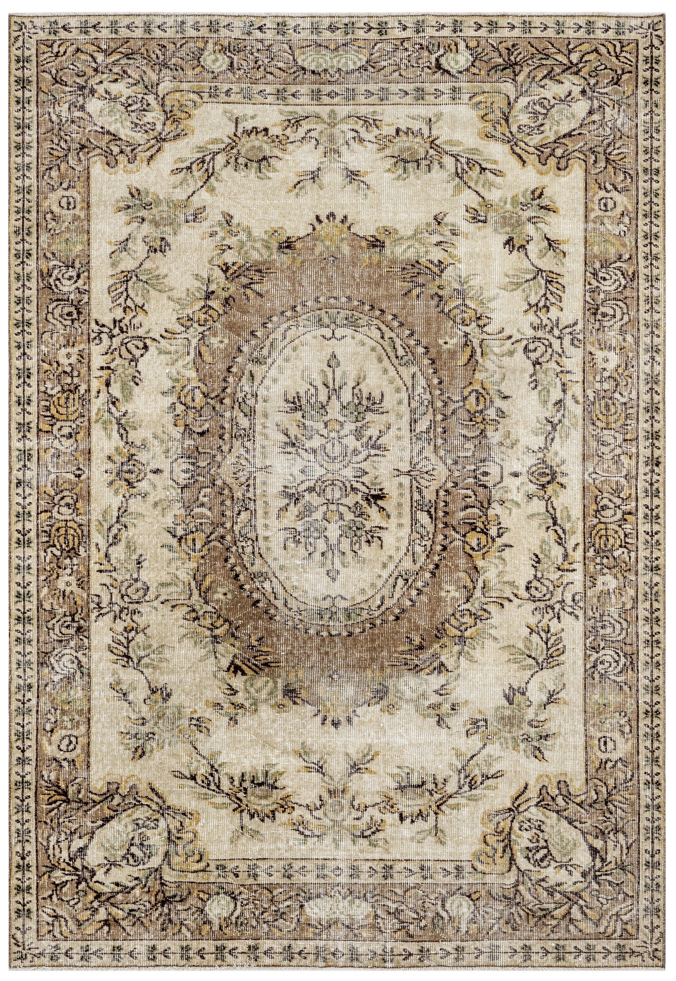 Vintage Kahverengi Göbekli Yün ve Pamuk El Dokuma Halı 160x269 Şark Halı