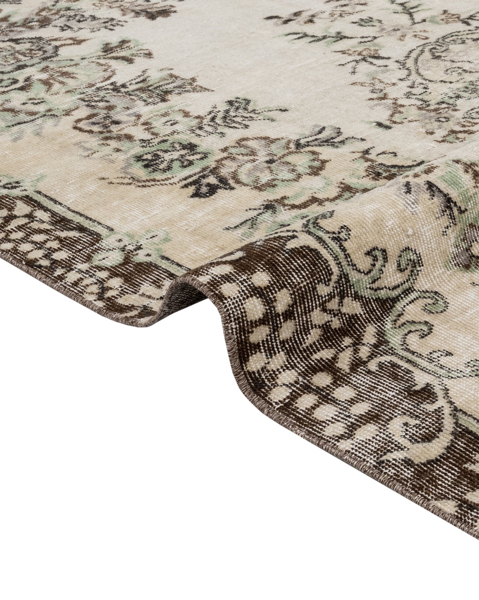 Vintage Kahverengi Göbekli Yün ve Pamuk El Dokuma Halı 170x272 Şark Halı