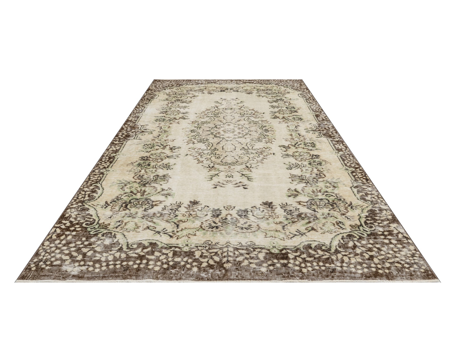 Vintage Kahverengi Göbekli Yün ve Pamuk El Dokuma Halı 170x272 Şark Halı