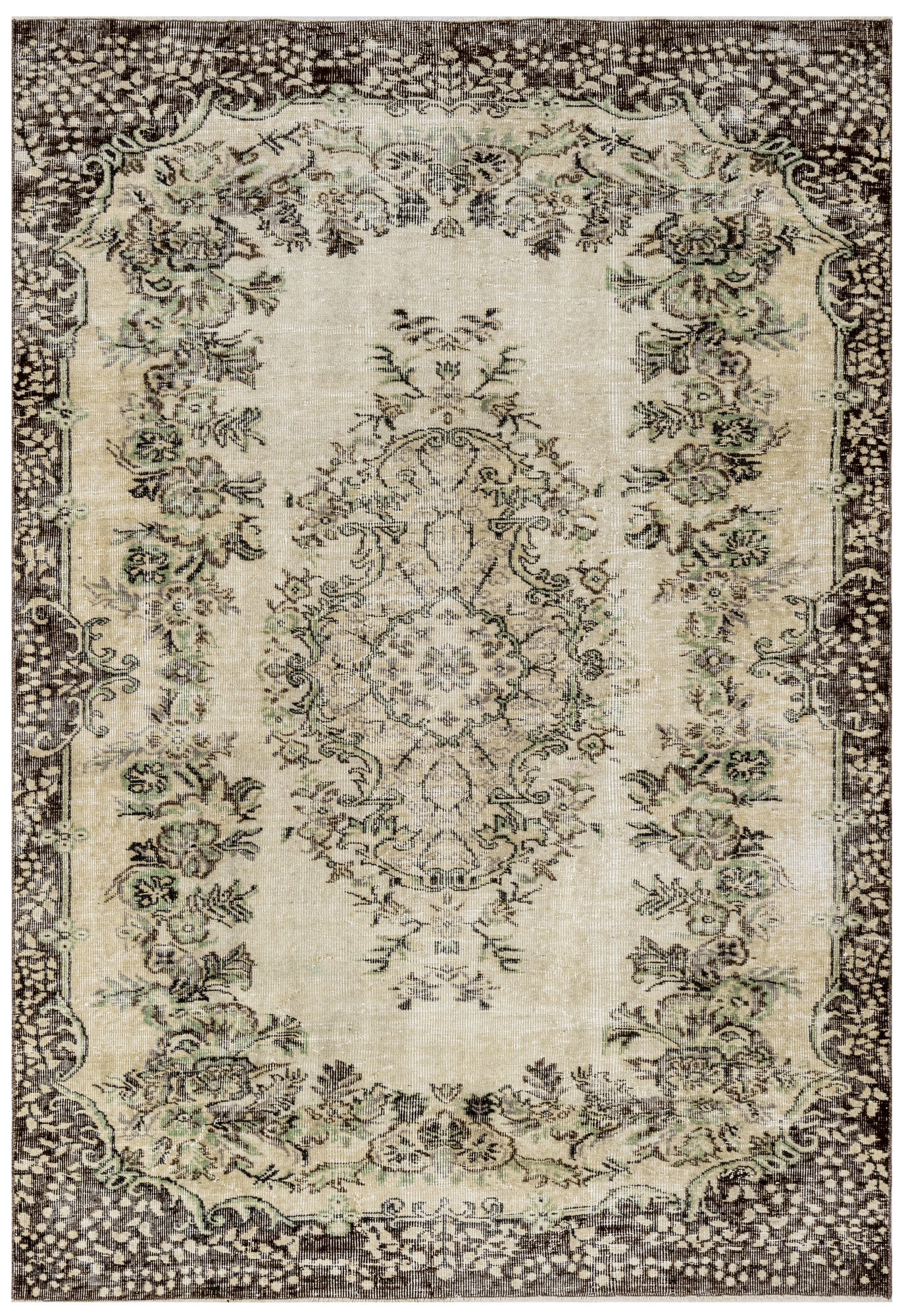 Vintage Kahverengi Göbekli Yün ve Pamuk El Dokuma Halı 170x272 Şark Halı