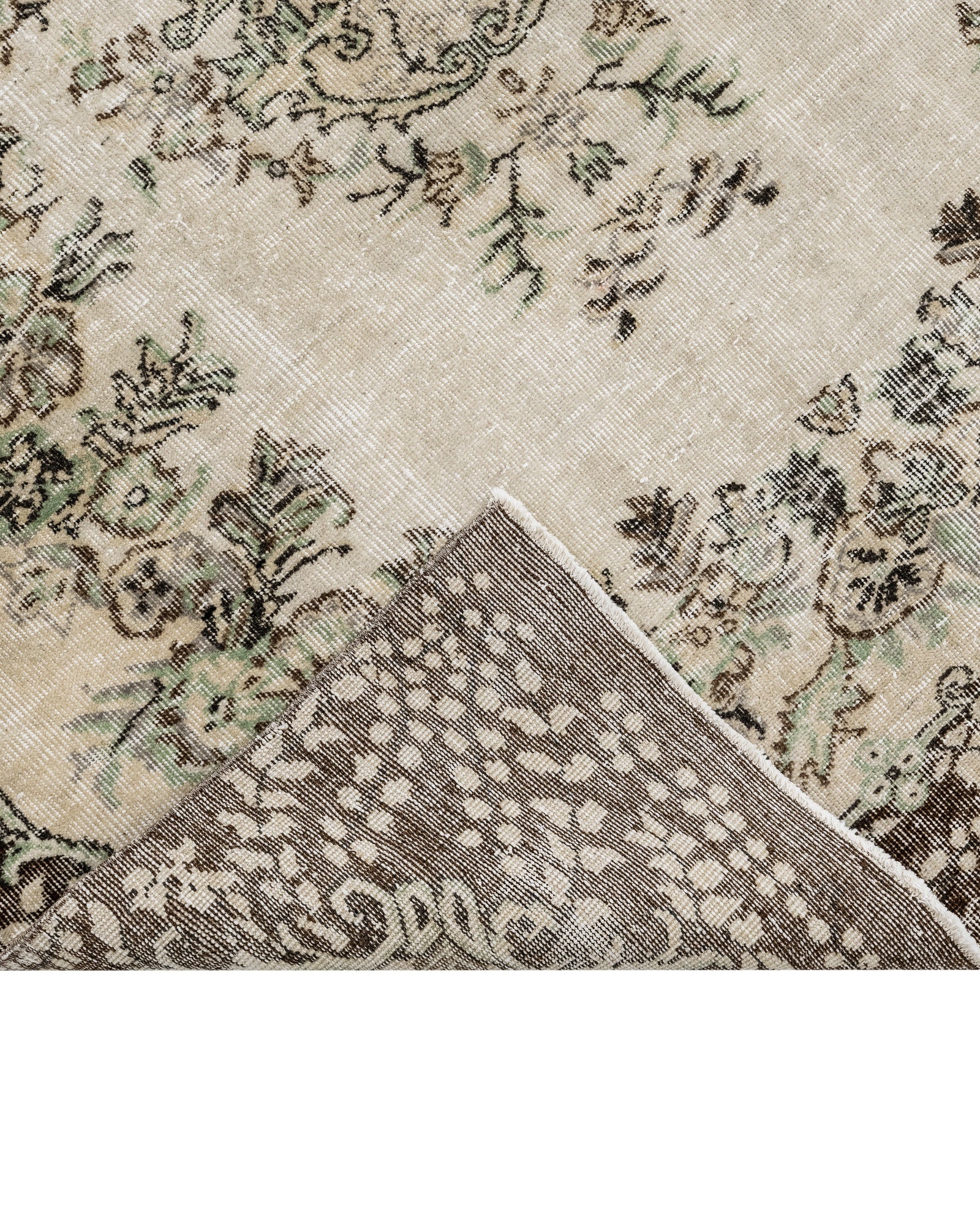 Vintage Kahverengi Göbekli Yün ve Pamuk El Dokuma Halı 170x272 Şark Halı