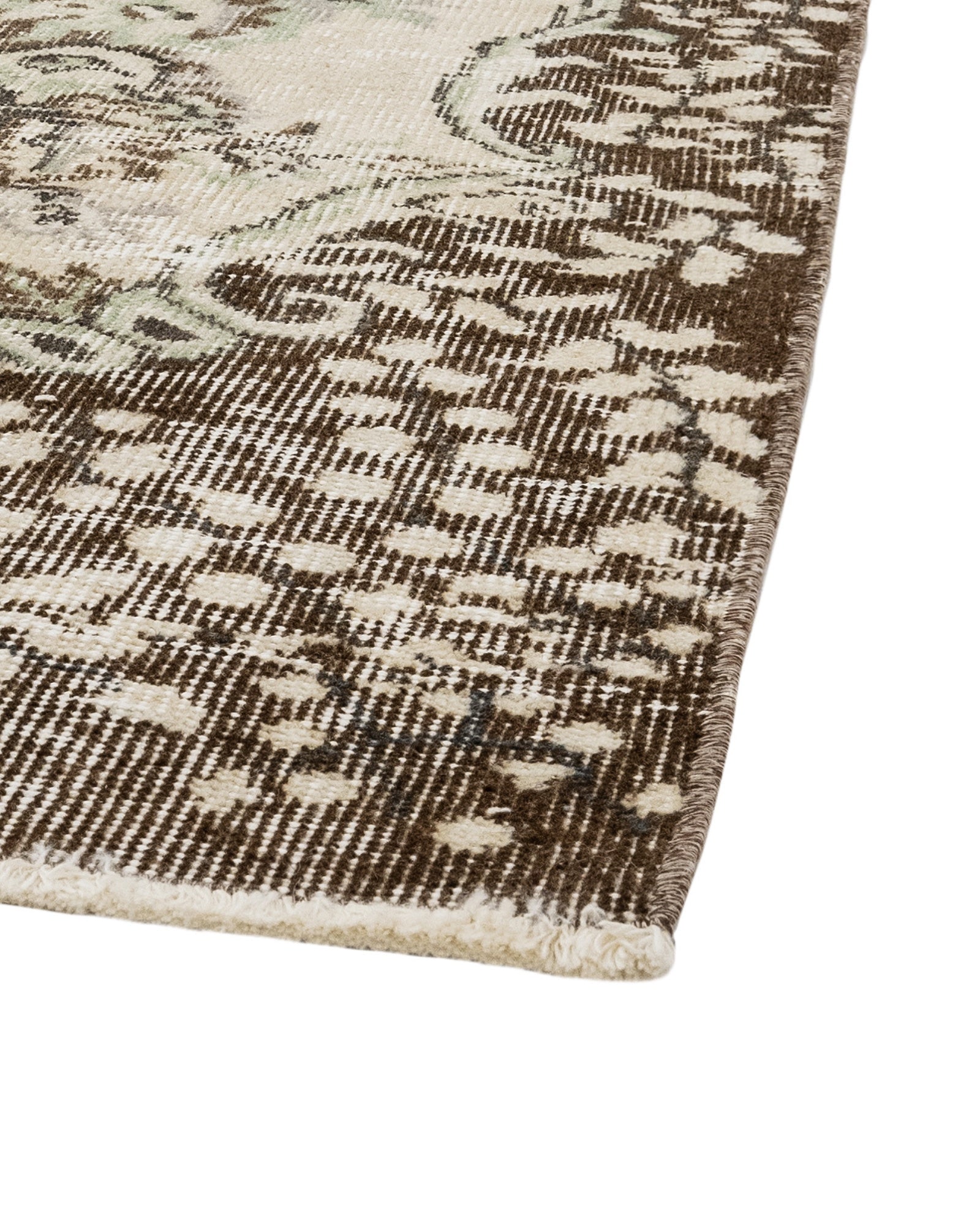 Vintage Kahverengi Göbekli Yün ve Pamuk El Dokuma Halı 170x272 Şark Halı