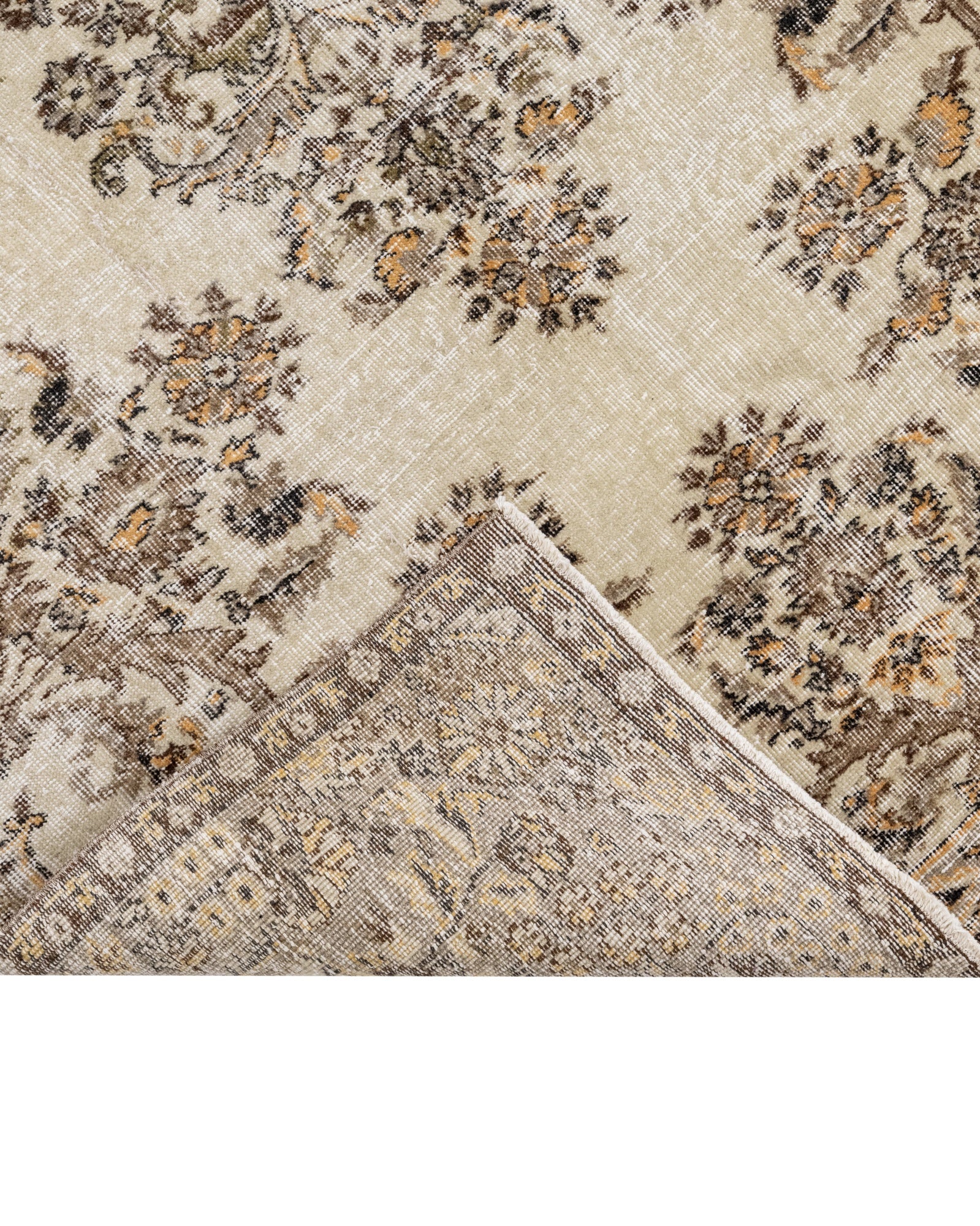 Vintage Kahverengi Göbekli Yün ve Pamuk El Dokuma Halı 169x266 Şark Halı