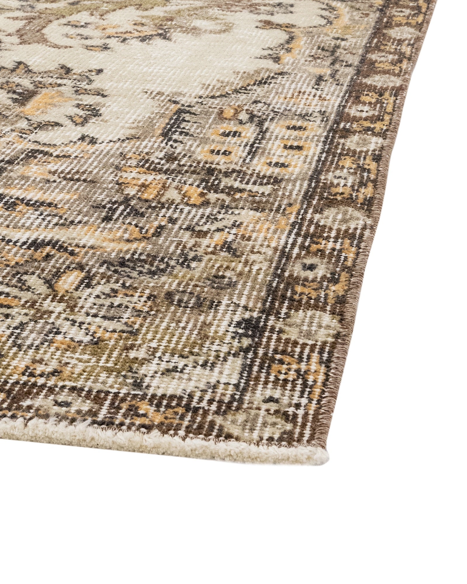 Vintage Kahverengi Göbekli Yün ve Pamuk El Dokuma Halı 169x266 Şark Halı