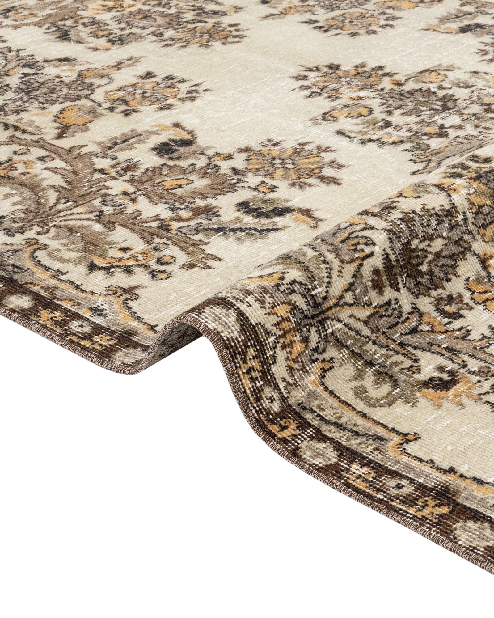 Vintage Kahverengi Göbekli Yün ve Pamuk El Dokuma Halı 169x266 Şark Halı