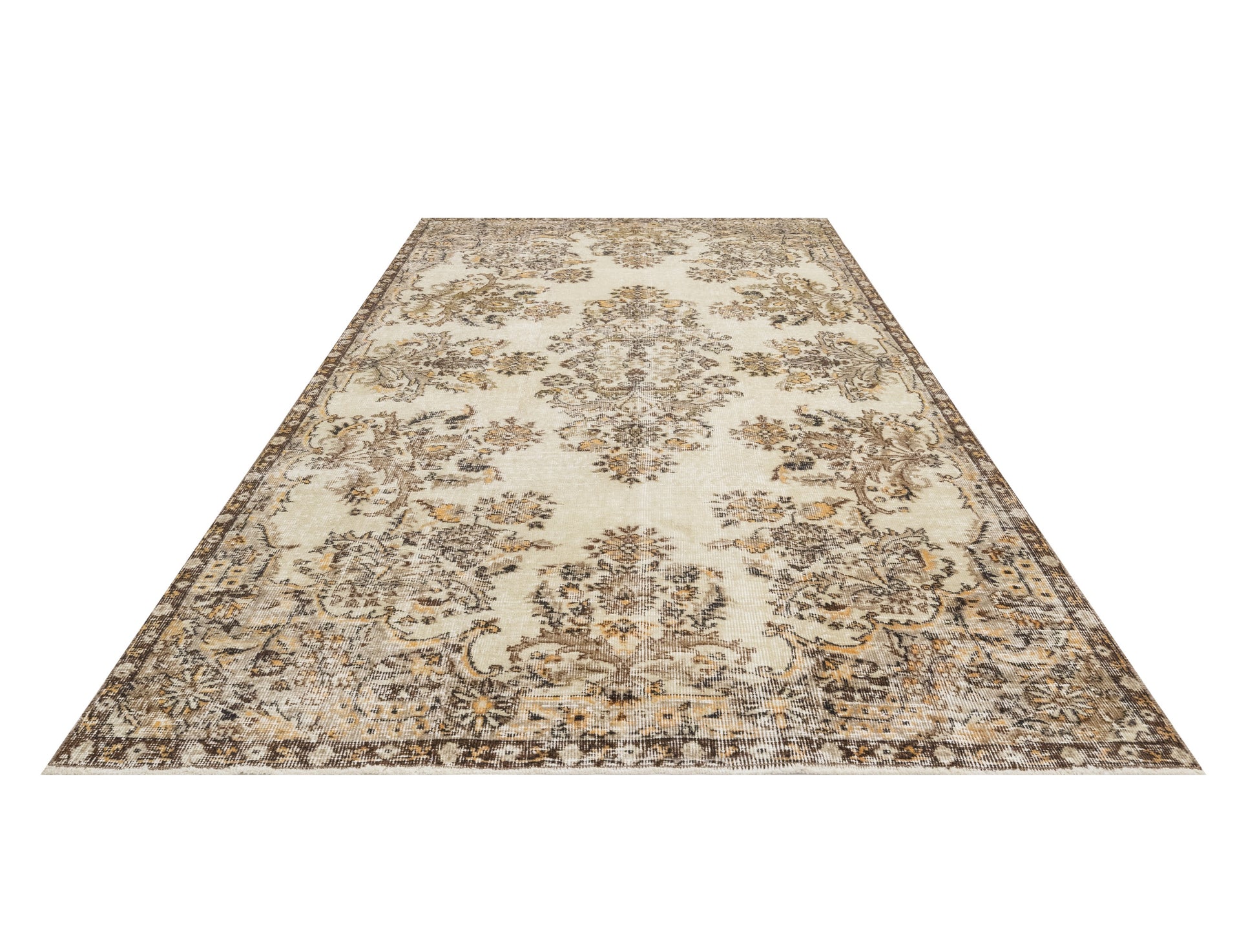 Vintage Kahverengi Göbekli Yün ve Pamuk El Dokuma Halı 169x266 Şark Halı