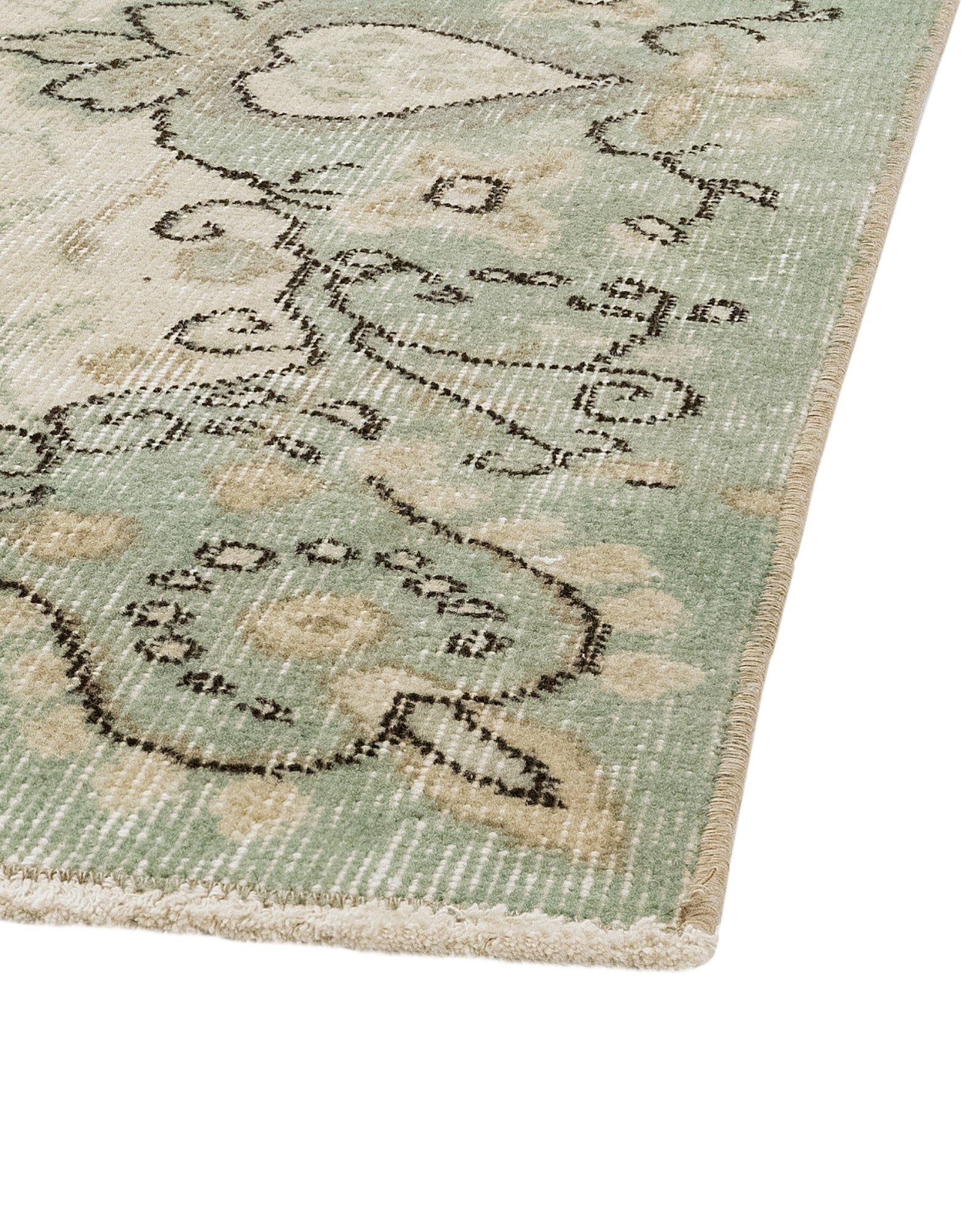 Vintage Yeşil Göbekli Yün ve Pamuk El Dokuma Halı 158x253 Şark Halı