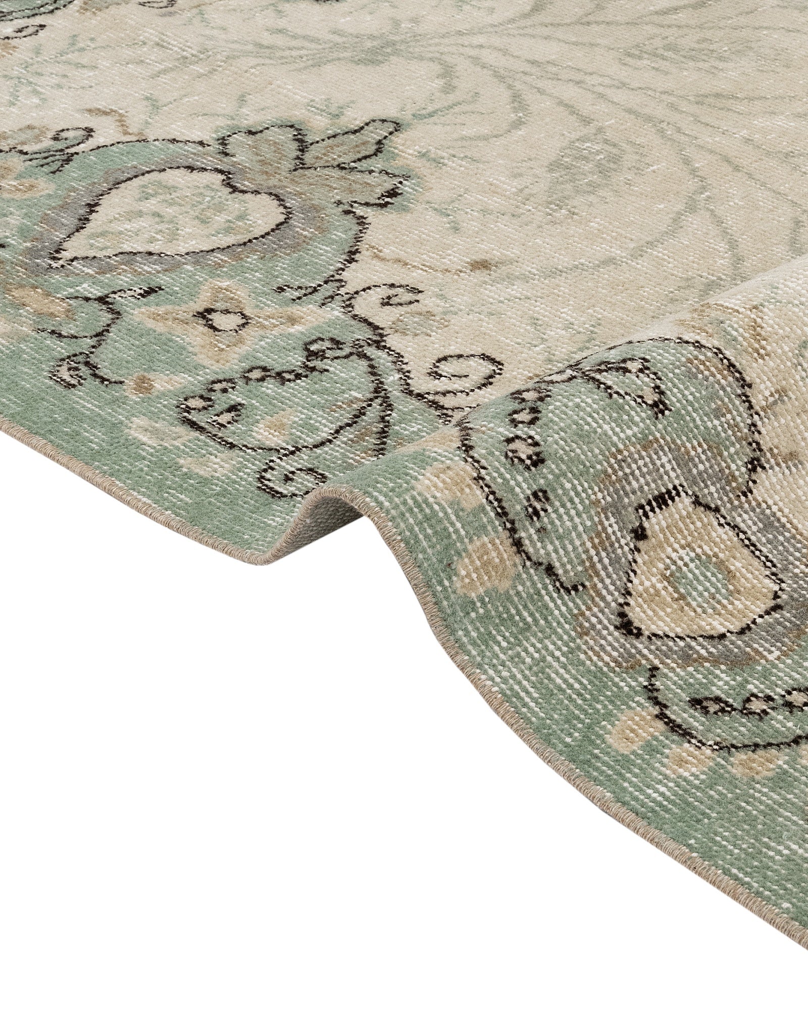 Vintage Yeşil Göbekli Yün ve Pamuk El Dokuma Halı 158x253 Şark Halı