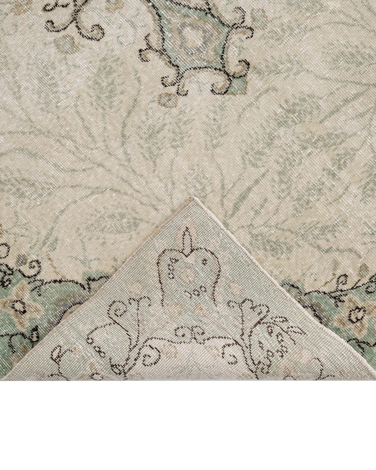 Vintage Yeşil Göbekli Yün ve Pamuk El Dokuma Halı 158x253 Şark Halı