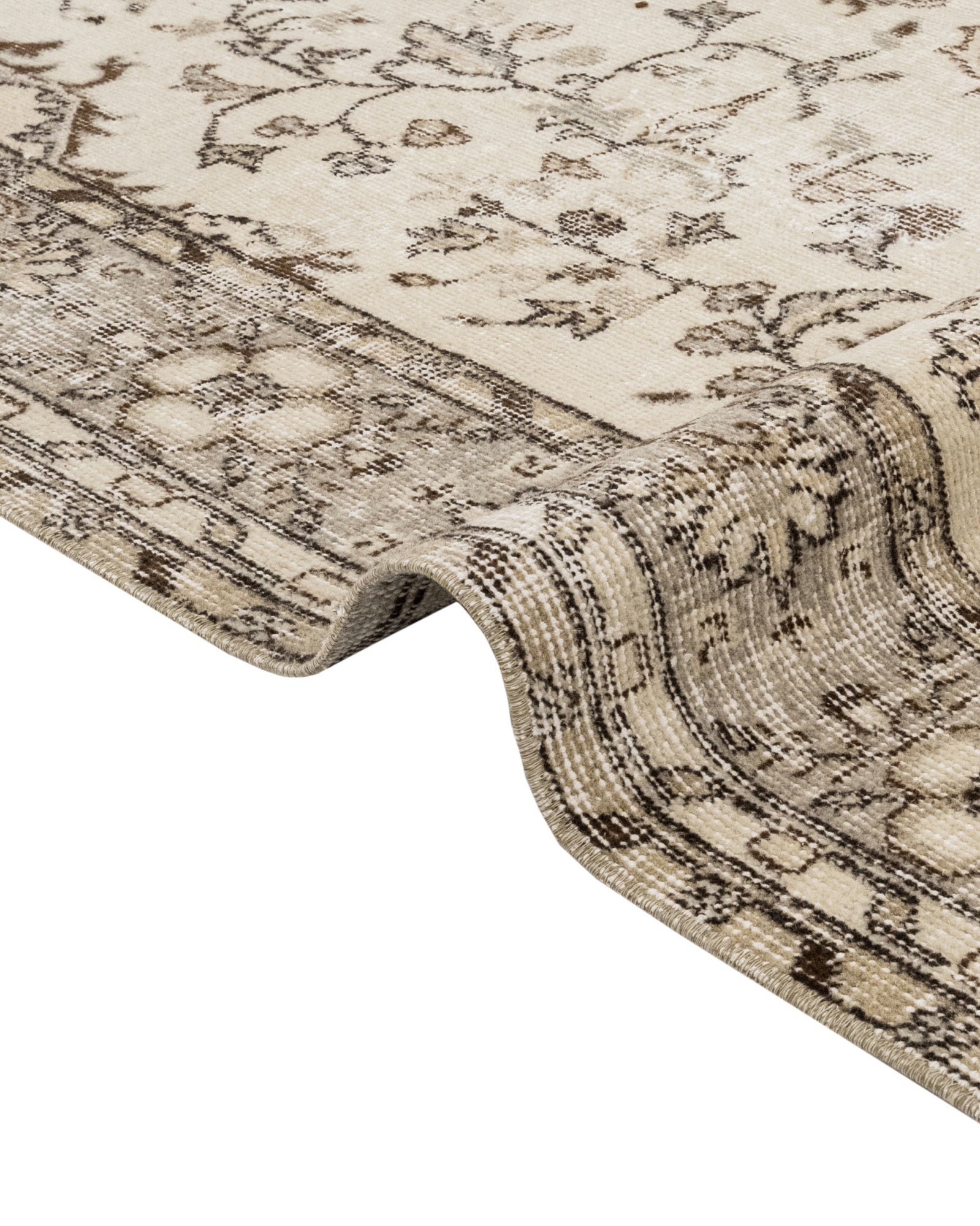 Vintage Kahverengi Göbekli Yün ve Pamuk El Dokuma Halı 180x295 Şark Halı