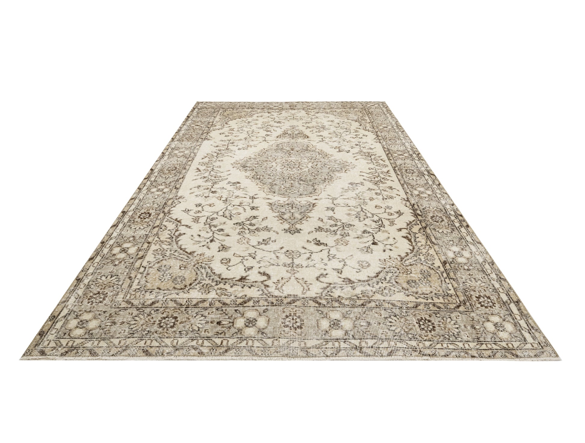 Vintage Kahverengi Göbekli Yün ve Pamuk El Dokuma Halı 180x295 Şark Halı