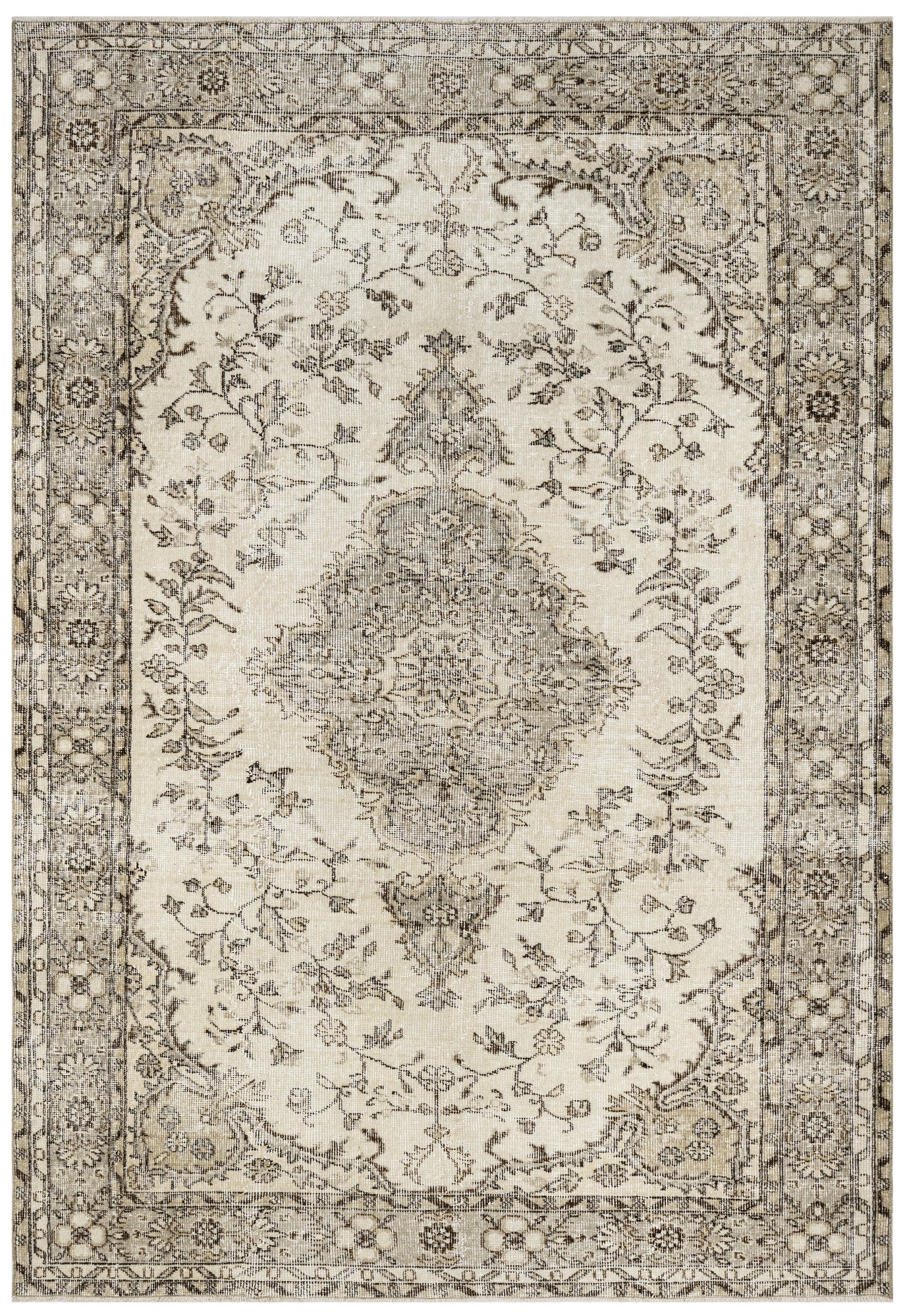 Vintage Kahverengi Göbekli Yün ve Pamuk El Dokuma Halı 180x295 Şark Halı