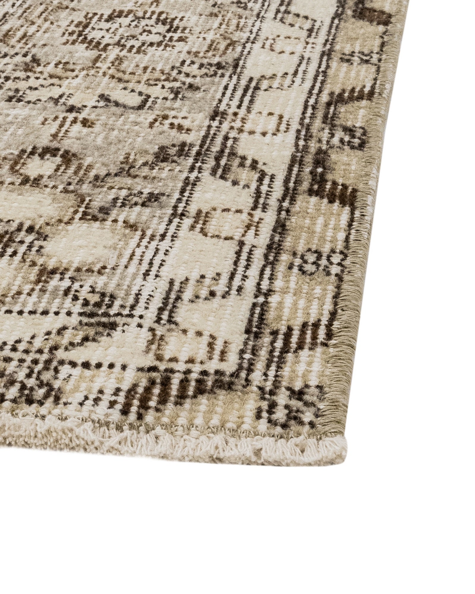 Vintage Kahverengi Göbekli Yün ve Pamuk El Dokuma Halı 180x295 Şark Halı