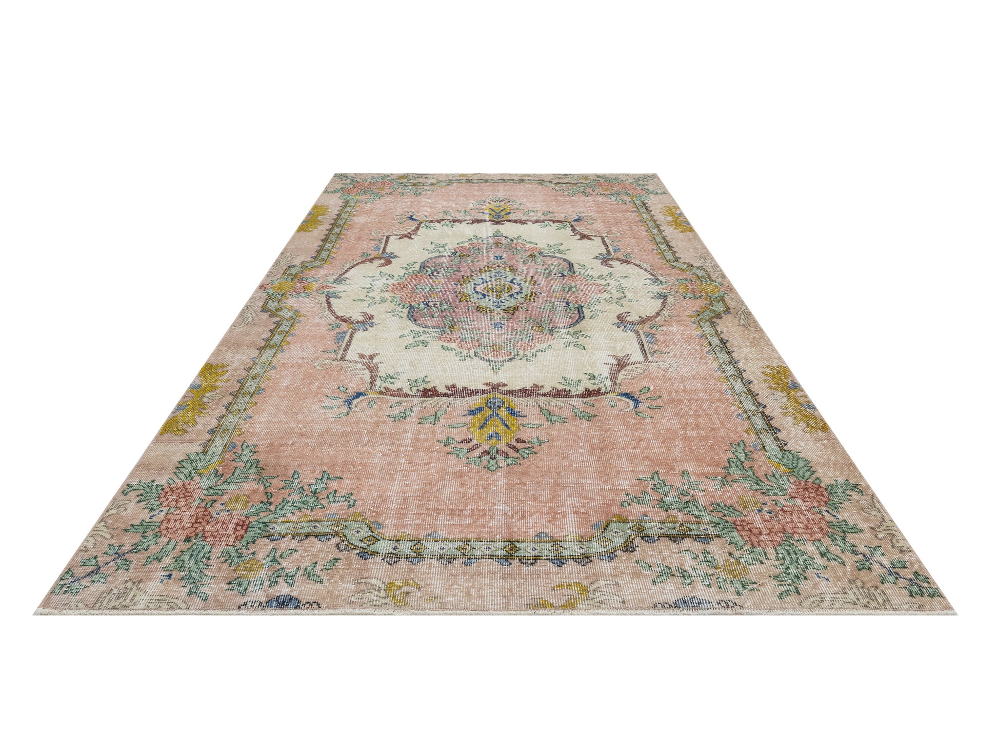 Vintage Pembe Göbekli Yün ve Pamuk El Dokuma Halı 152x257 Şark Halı