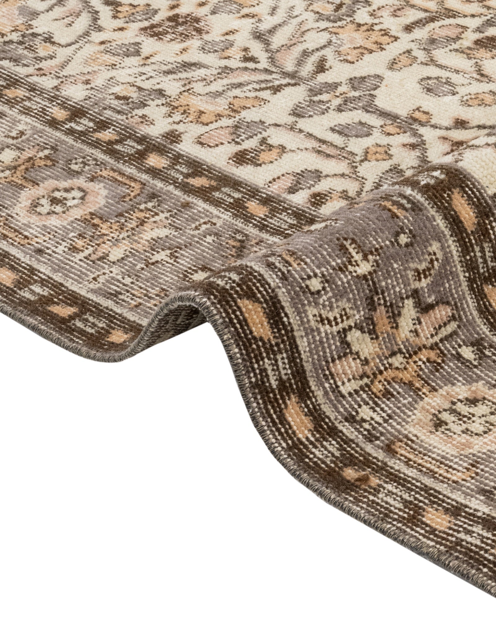 Vintage Gri Çerçeveli Yün ve Pamuk El Dokuma Halı 162x273 Şark Halı