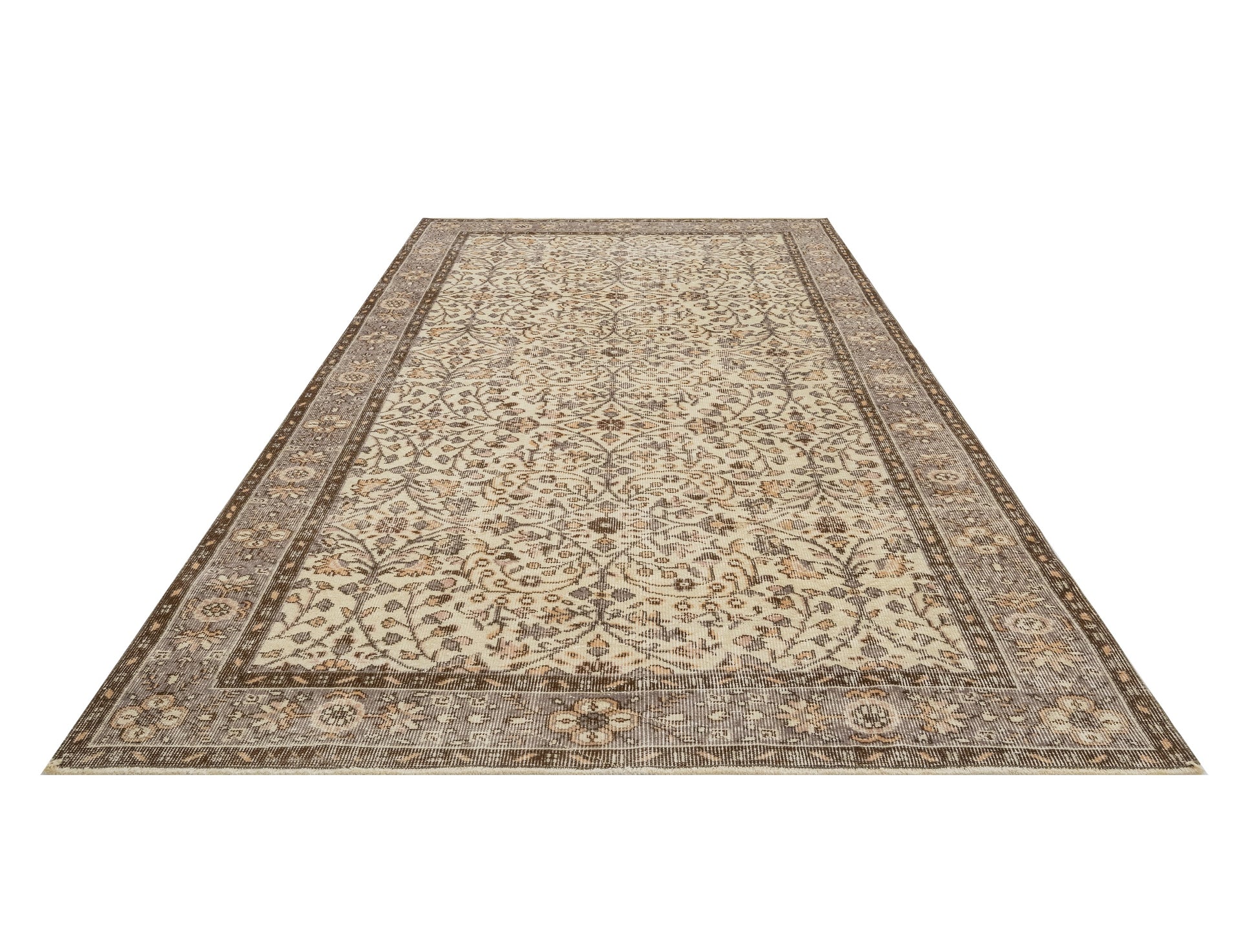 Vintage Gri Çerçeveli Yün ve Pamuk El Dokuma Halı 162x273 Şark Halı