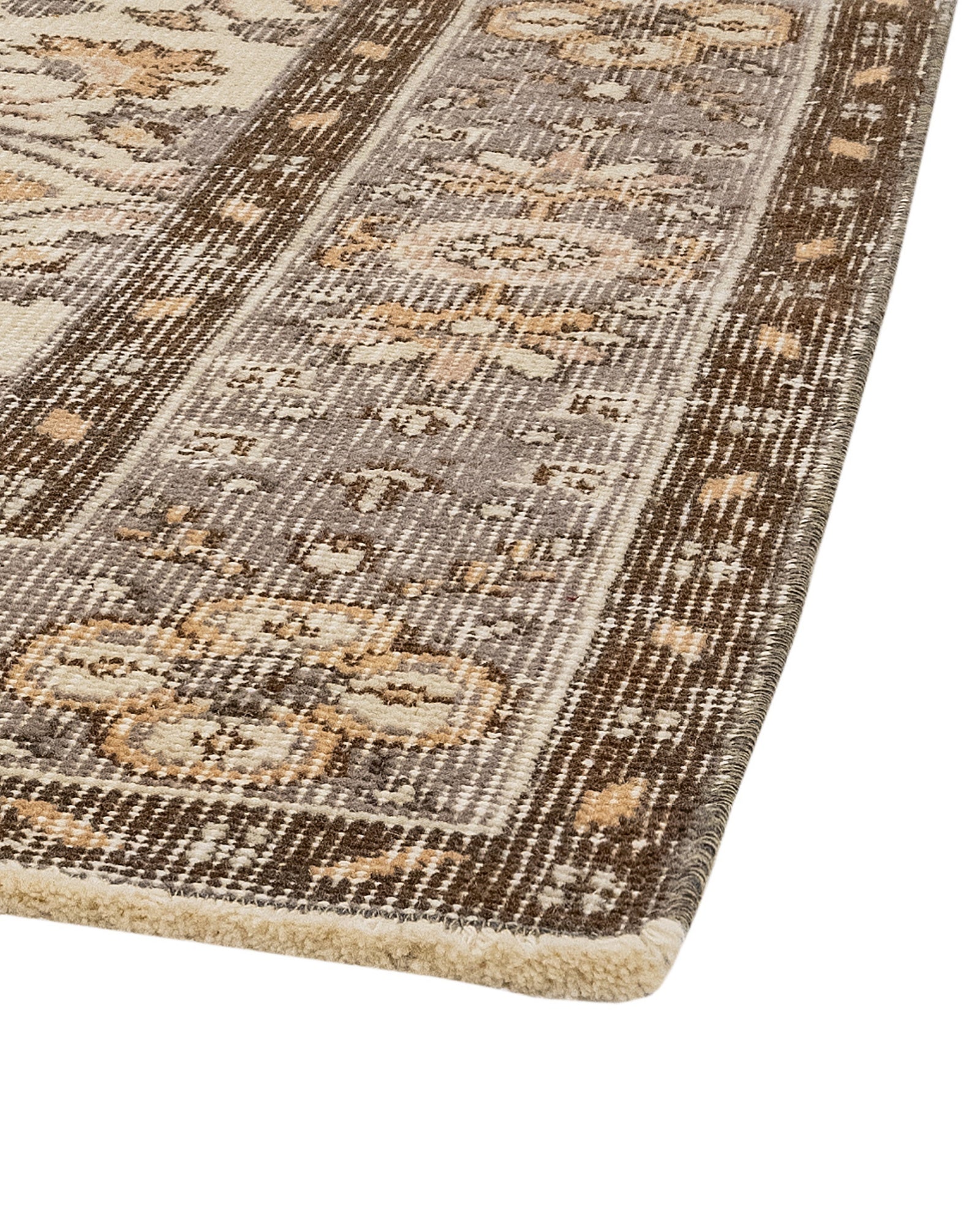 Vintage Gri Çerçeveli Yün ve Pamuk El Dokuma Halı 162x273 Şark Halı