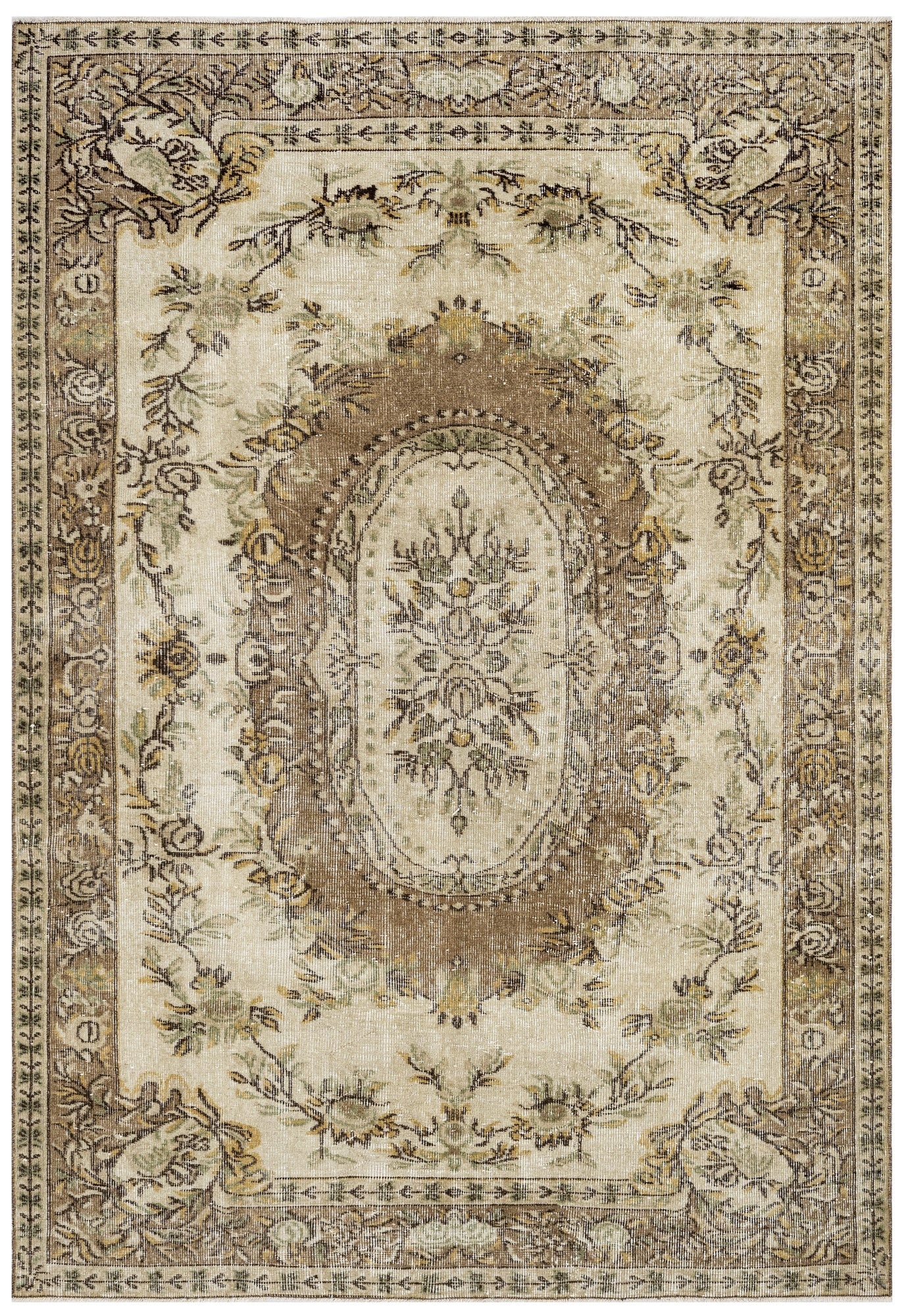 Vintage Kahverengi Göbekli Yün ve Pamuk El Dokuma Halı 160x272 Şark Halı