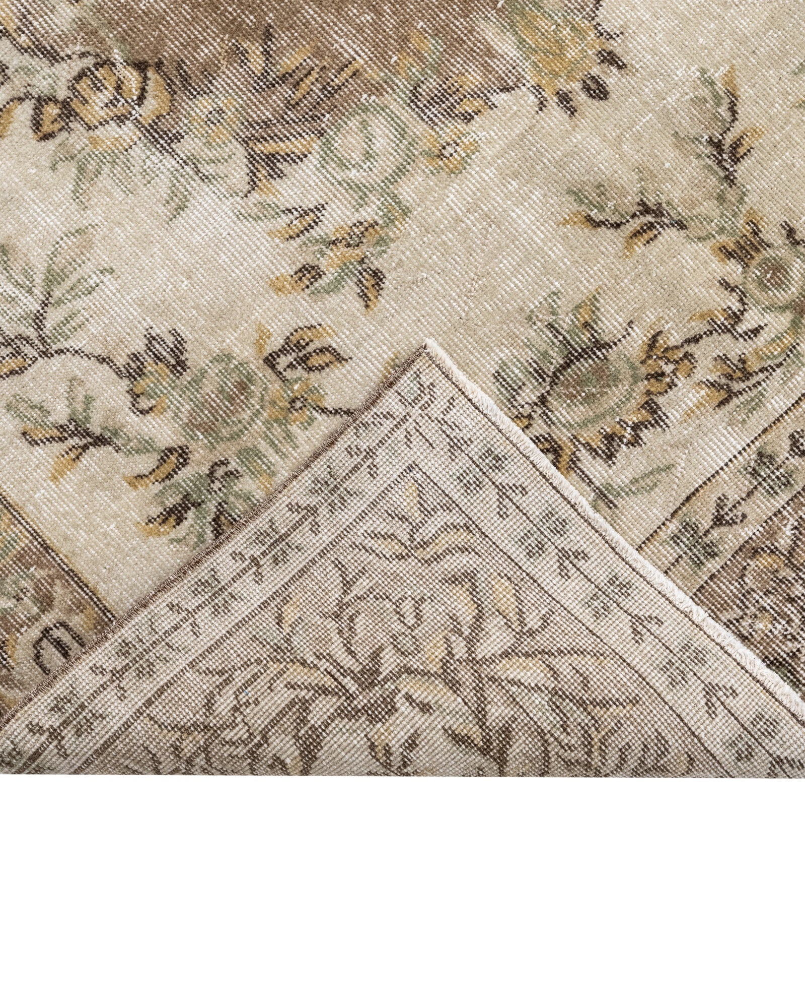 Vintage Kahverengi Göbekli Yün ve Pamuk El Dokuma Halı 160x272 Şark Halı