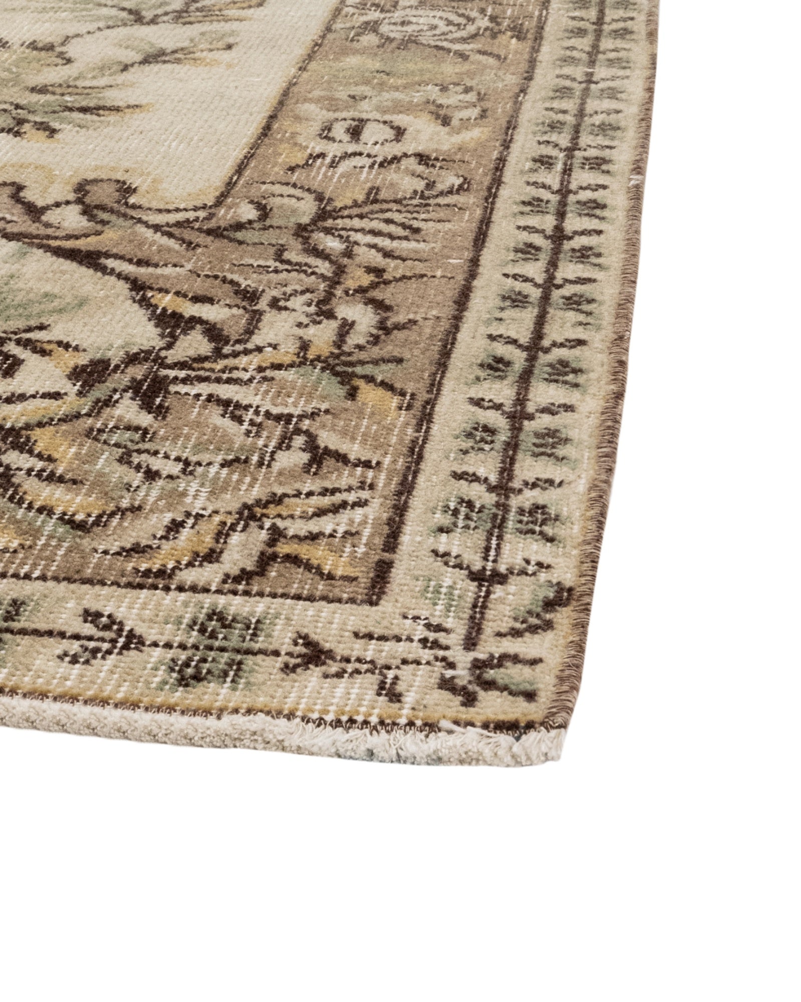 Vintage Kahverengi Göbekli Yün ve Pamuk El Dokuma Halı 160x272 Şark Halı