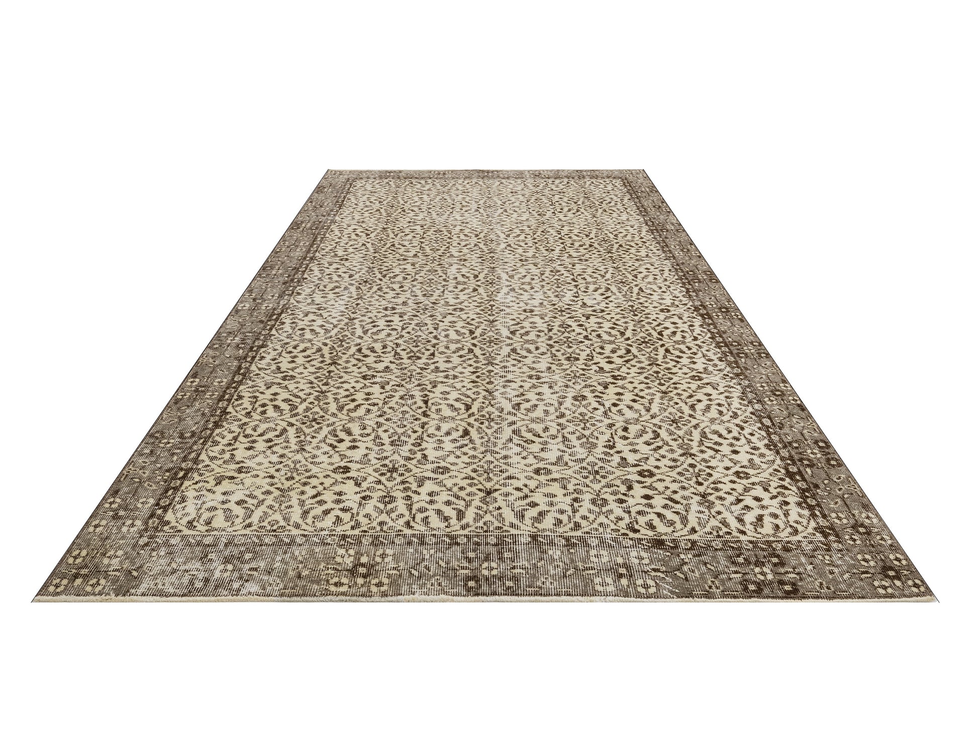 Vintage Gri Çerçeveli Yün ve Pamuk El Dokuma Halı 158x270 Şark Halı