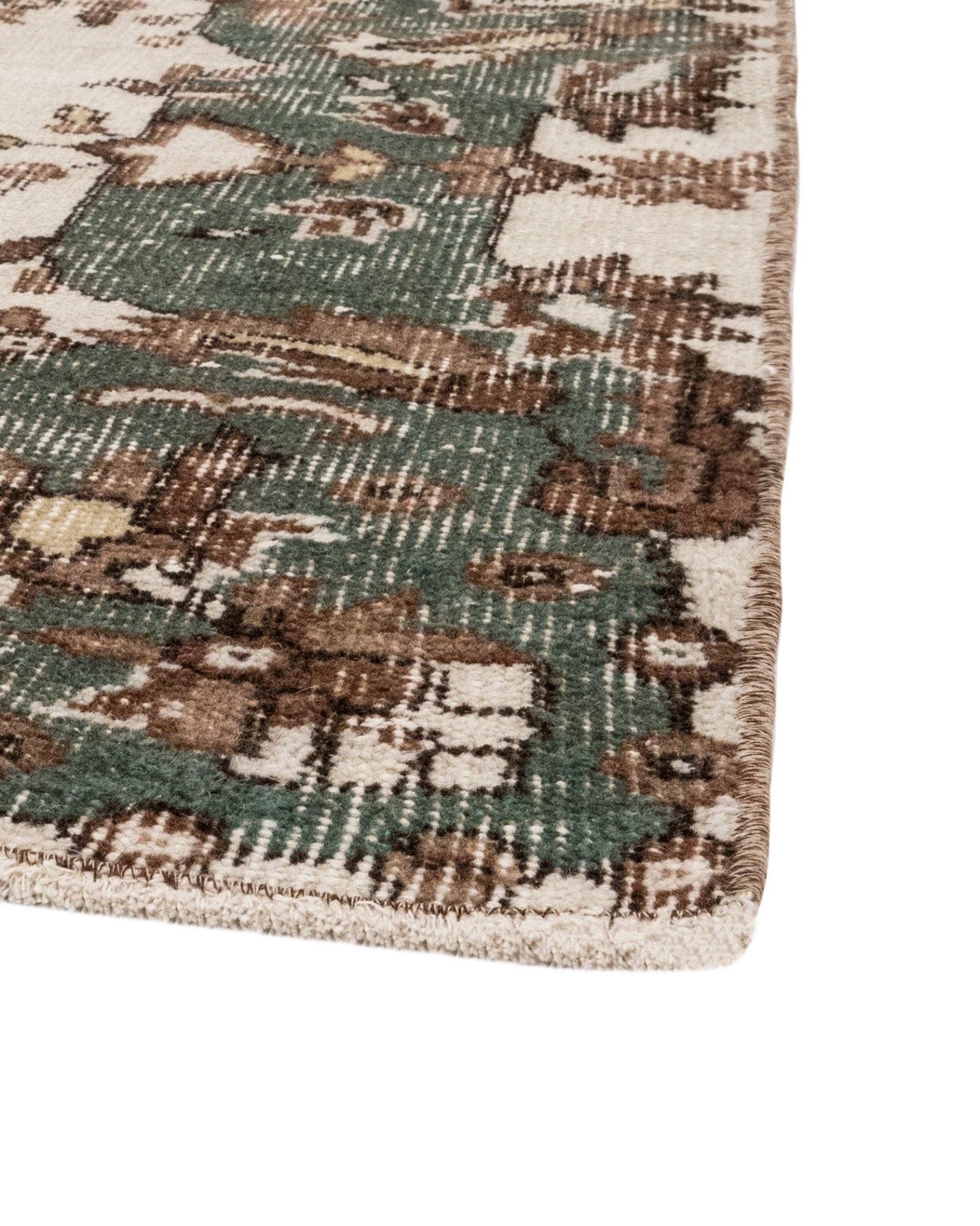 Vintage Yeşil Göbekli Yün ve Pamuk El Dokuma Halı 175x284 Şark Halı