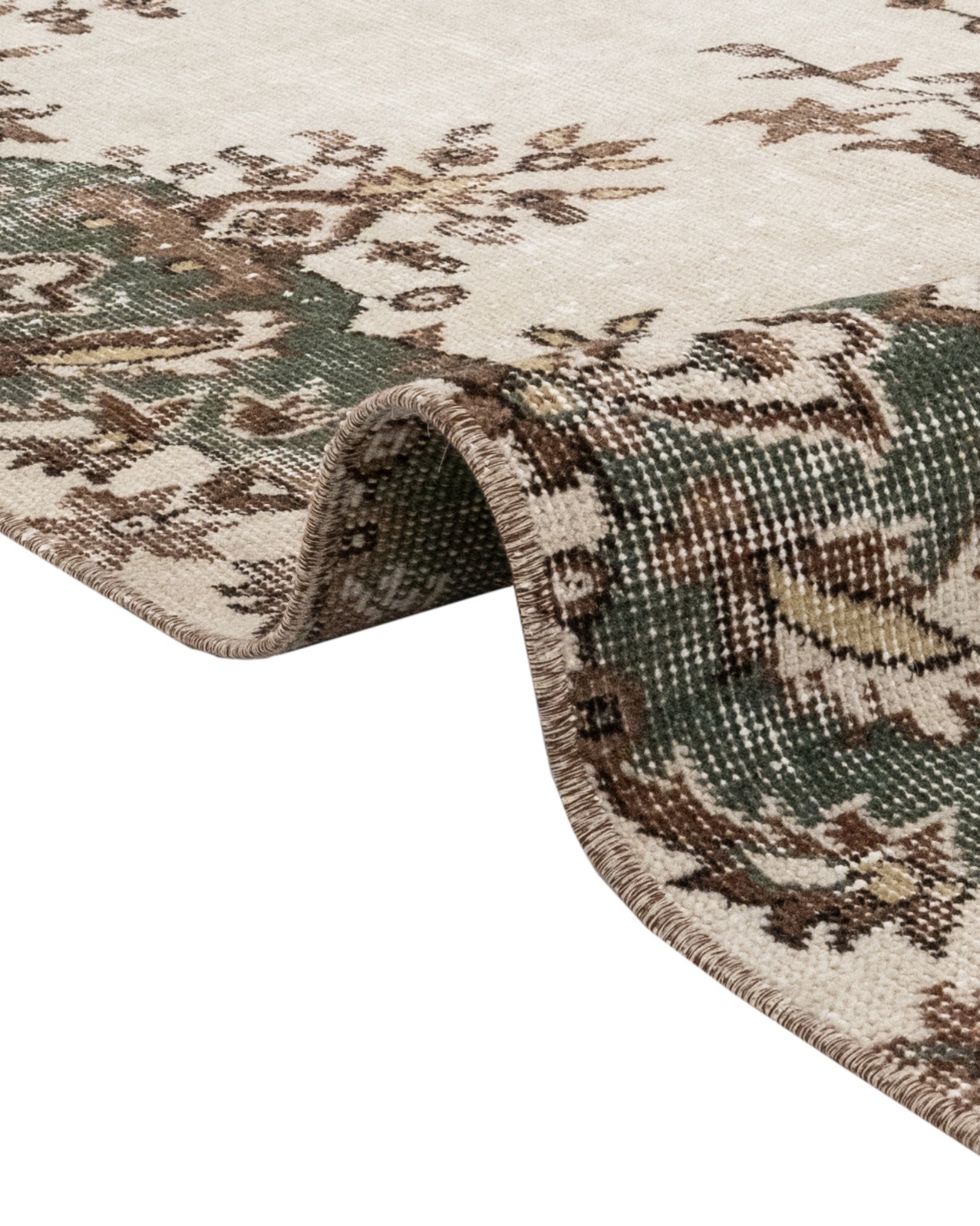 Vintage Yeşil Göbekli Yün ve Pamuk El Dokuma Halı 175x284 Şark Halı