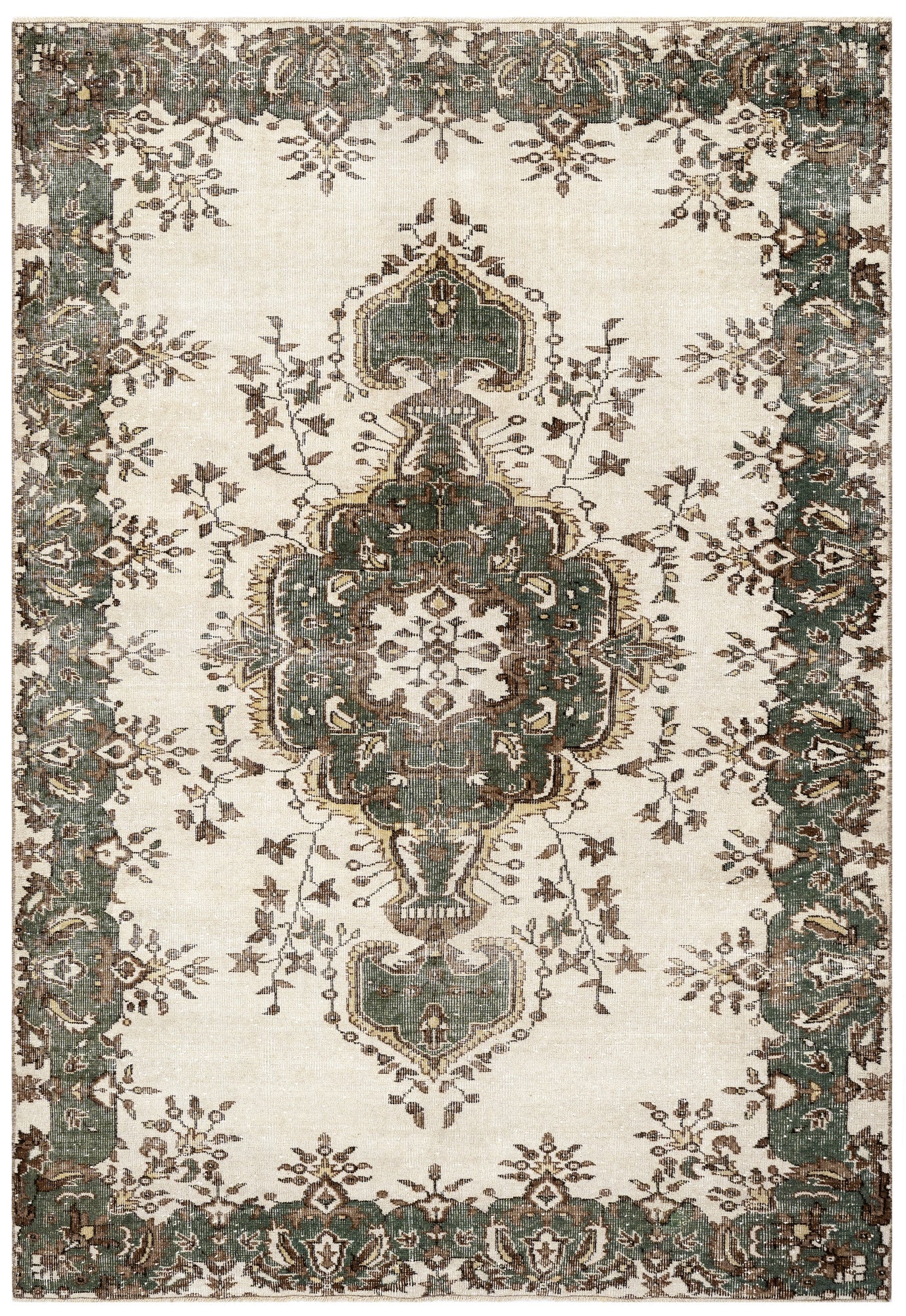 Vintage Yeşil Göbekli Yün ve Pamuk El Dokuma Halı 175x284 Şark Halı