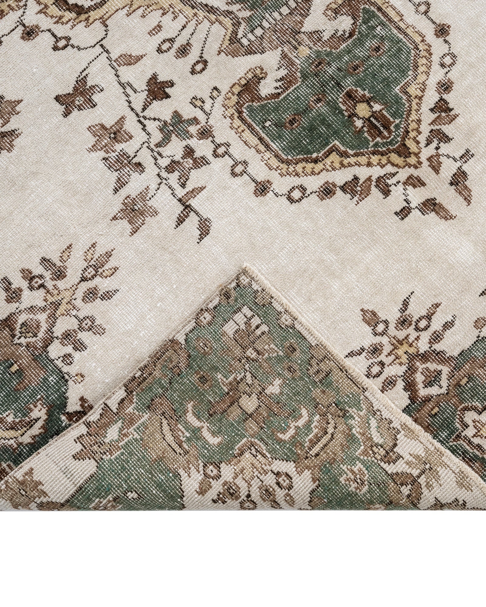 Vintage Yeşil Göbekli Yün ve Pamuk El Dokuma Halı 175x284 Şark Halı