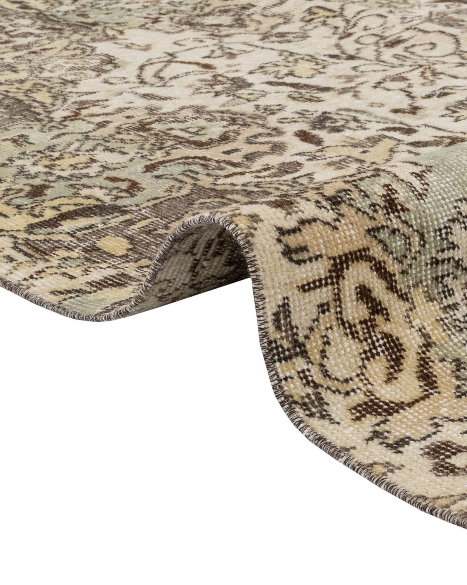 Vintage Kahverengi Göbekli Yün ve Pamuk El Dokuma Halı 162x287 Şark Halı